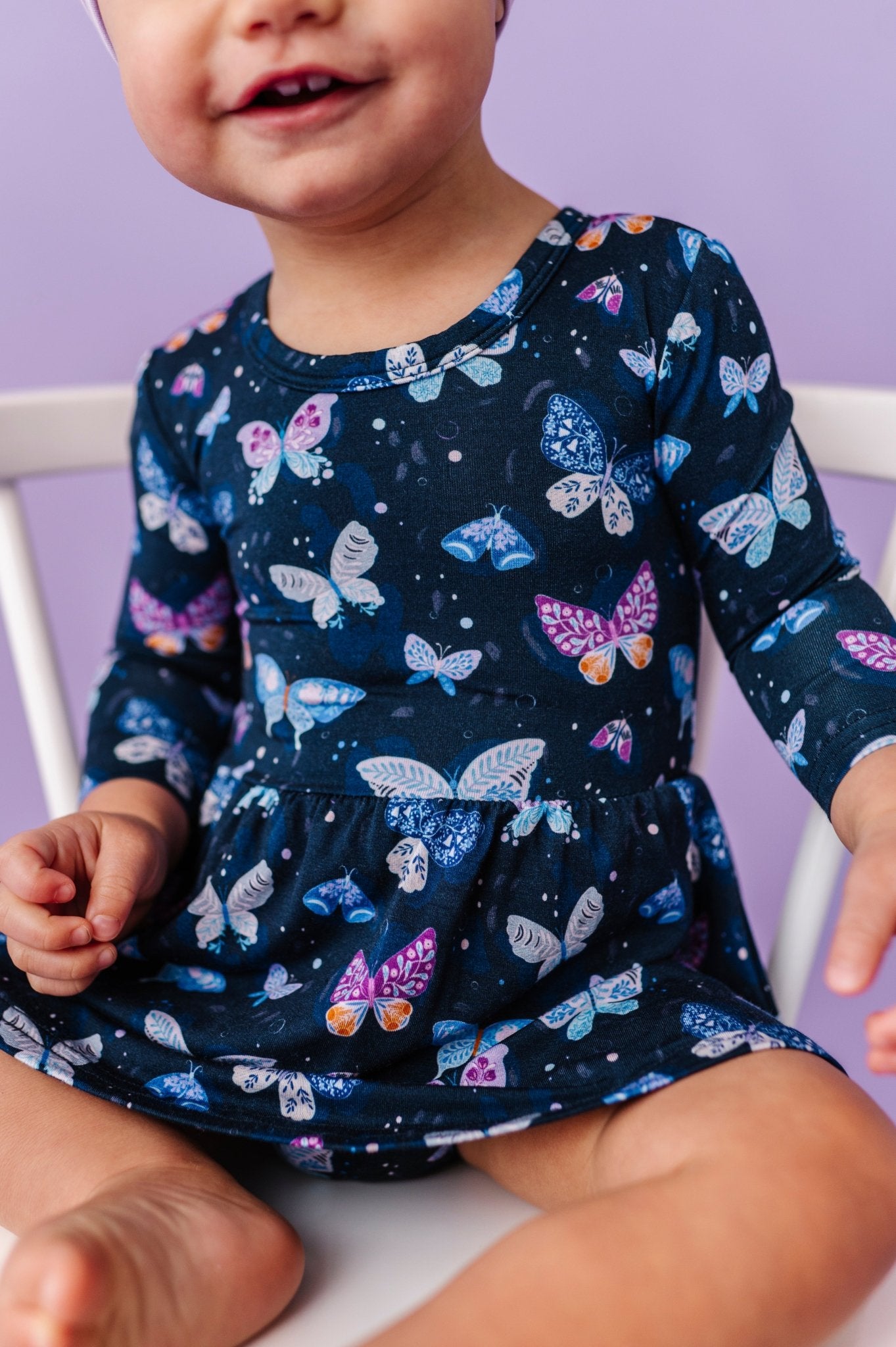 LONG SLEEVE BODYSUIT TWIRLIE DRESS - INDIGO SKIES - The Sleepy Sloth