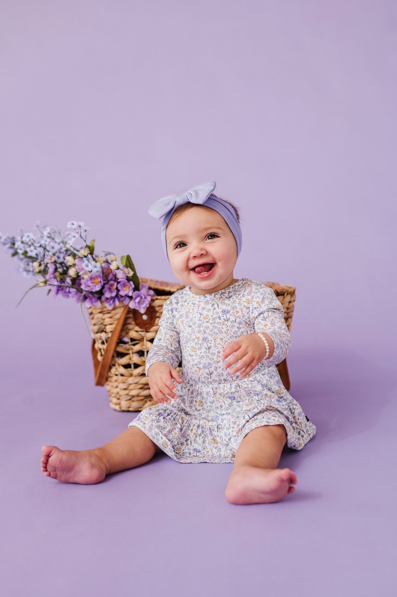 LONG SLEEVE BODYSUIT TWIRLIE DRESS - LILAC VALLEY - The Sleepy Sloth