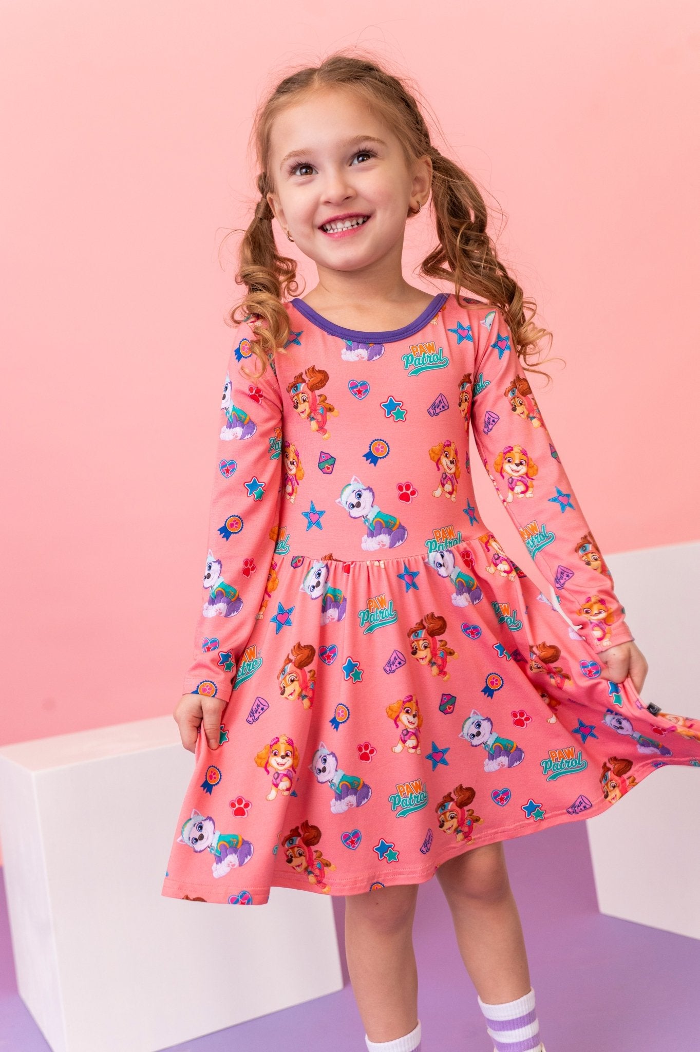 LONG SLEEVE TWIRL DRESS - PAW PATROL™ ALL - STARS PAWfect Pink Crew - The Sleepy Sloth