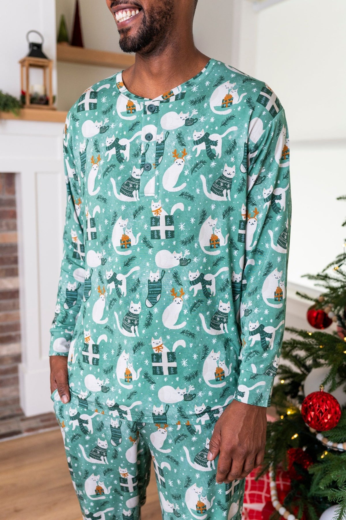 Men's Henley - Meowy & Bright - The Sleepy Sloth