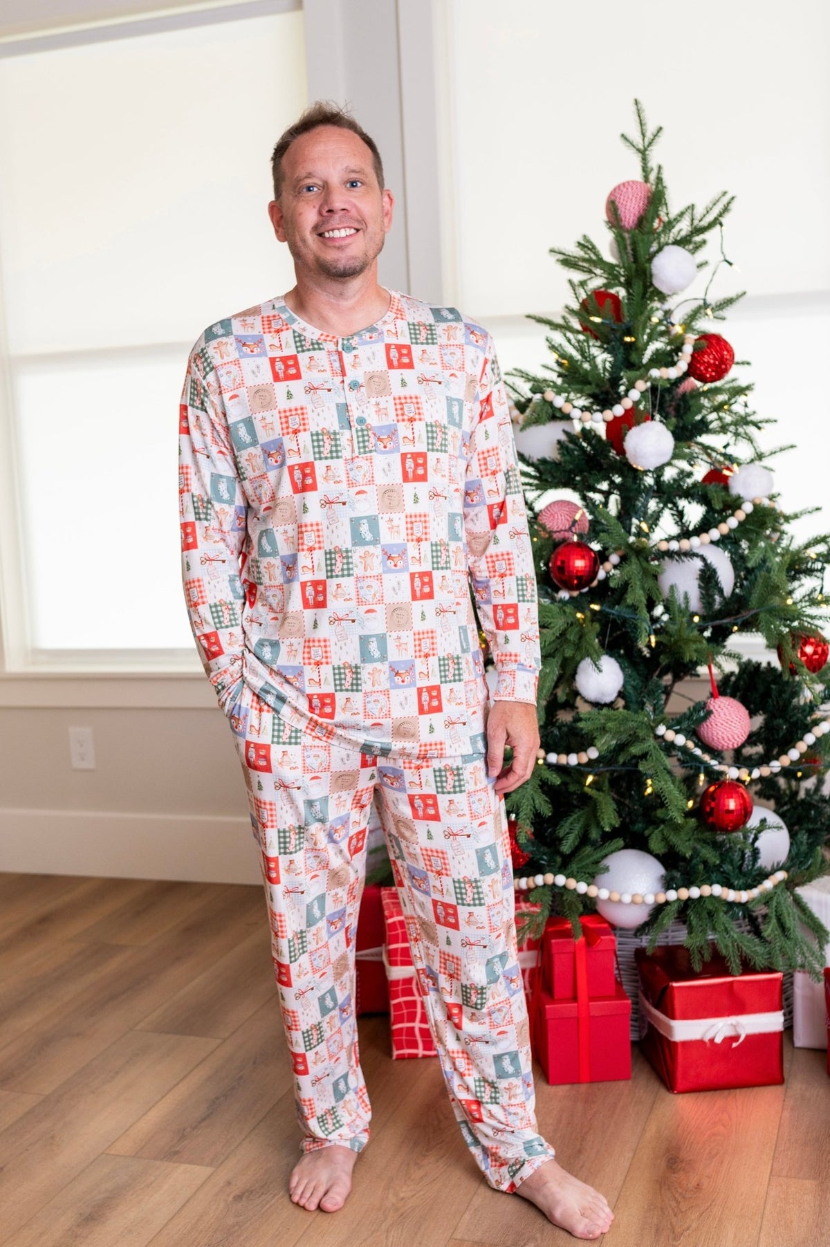 Men's Henley - Merry Mosaic - The Sleepy Sloth