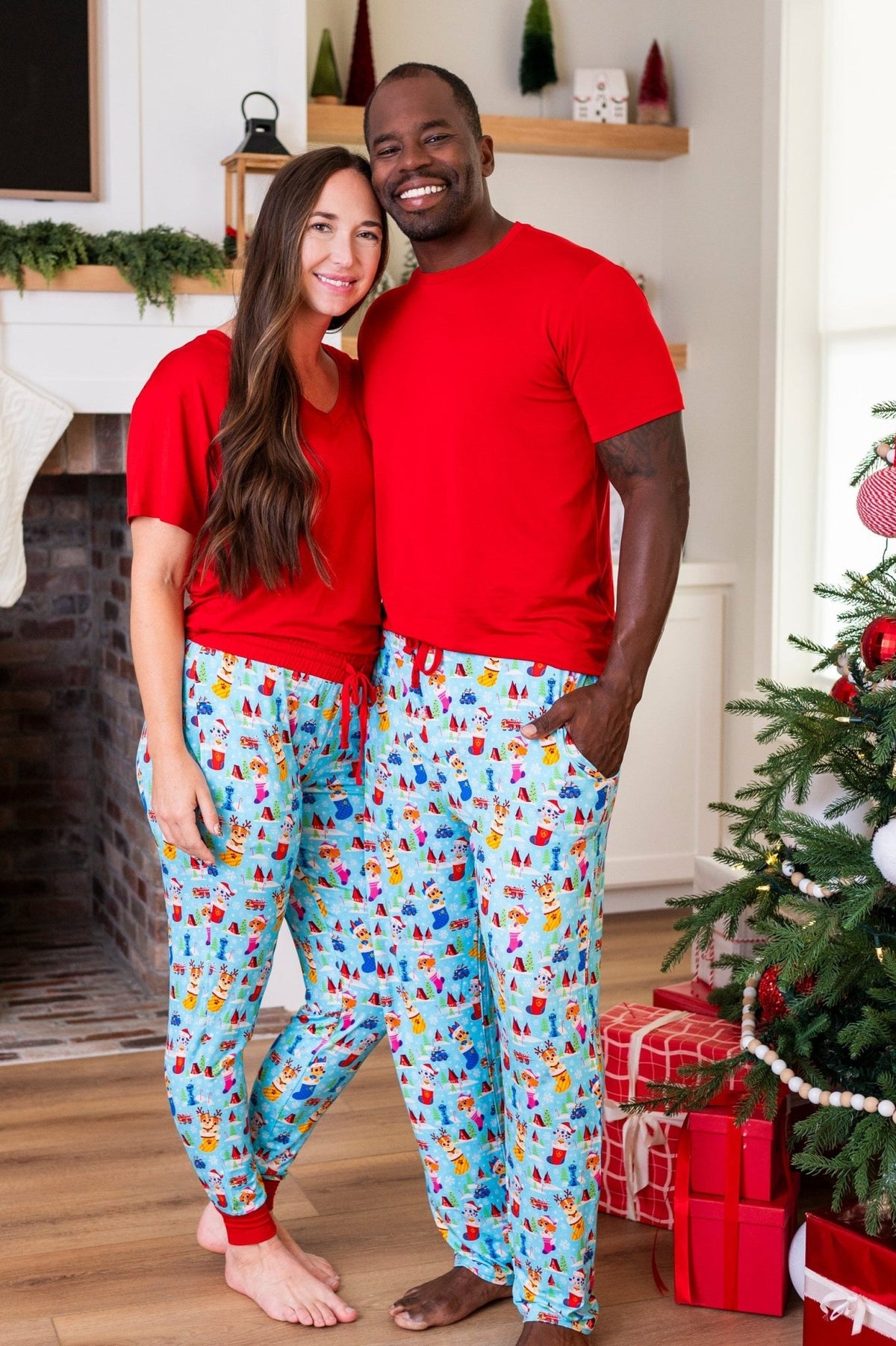 Men's Solid Tee - Jolly St Nick & Deck the PAWs - The Sleepy Sloth