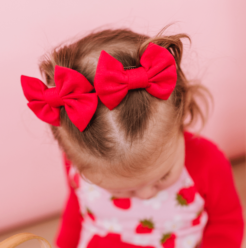 MINI BOW CLIP SET - STRAWBERRY FIELDS - The Sleepy Sloth