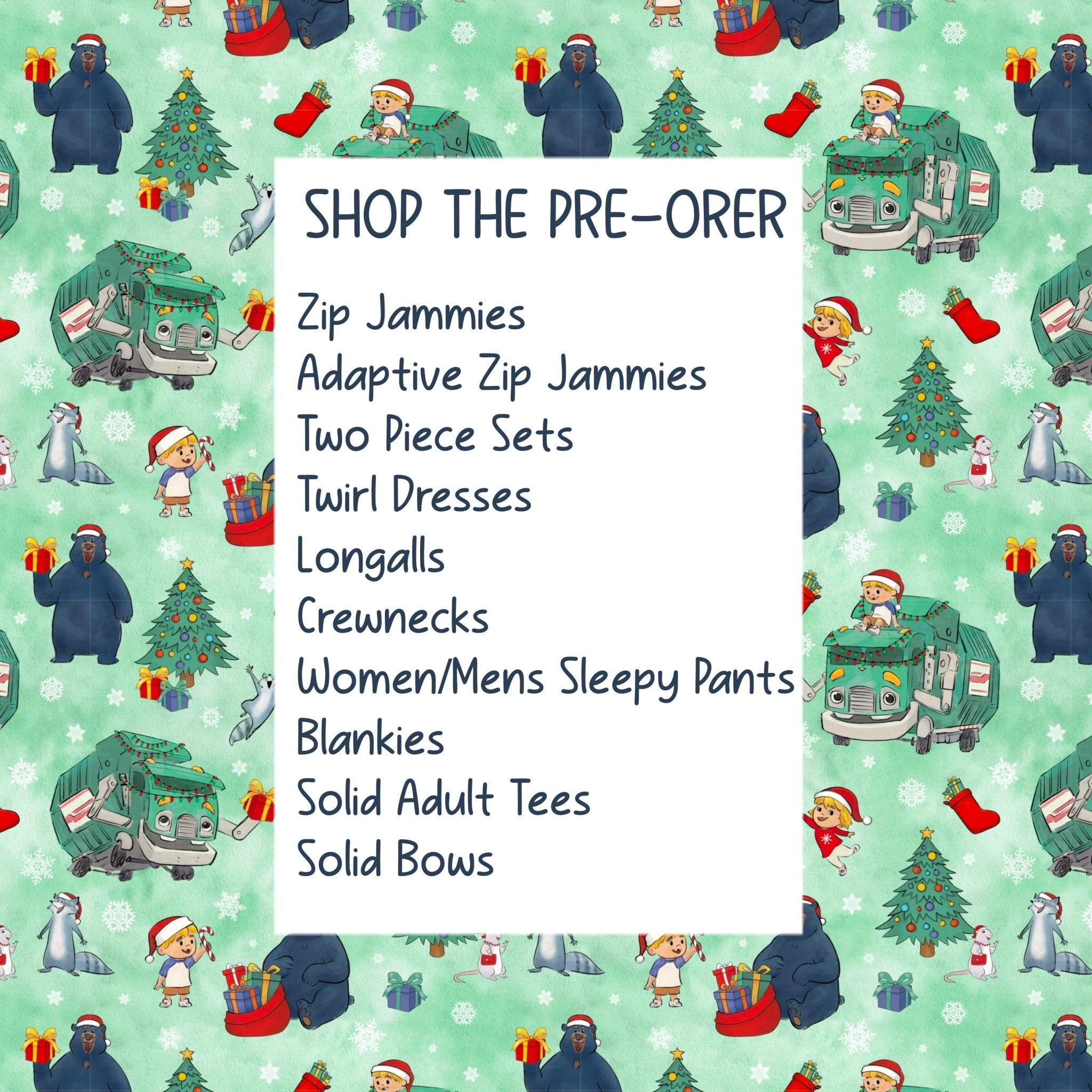 PREORDER ADAPTIVE ZIP JAMMIES - A TRASH TRUCK CHRISTMAS - The Sleepy Sloth