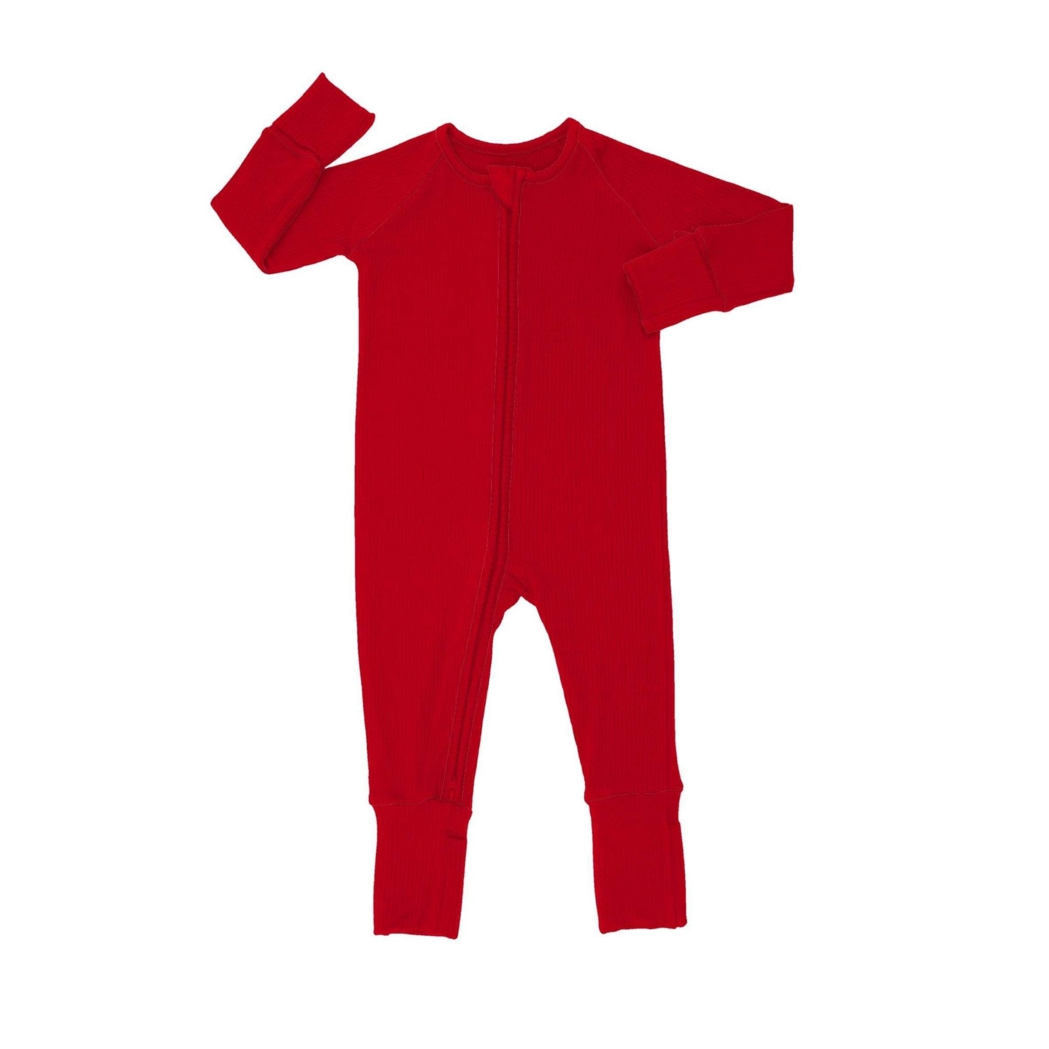 PREORDER ADAPTIVE ZIP JAMMIES RIBBED SOLID - POINSETTIA - The Sleepy Sloth