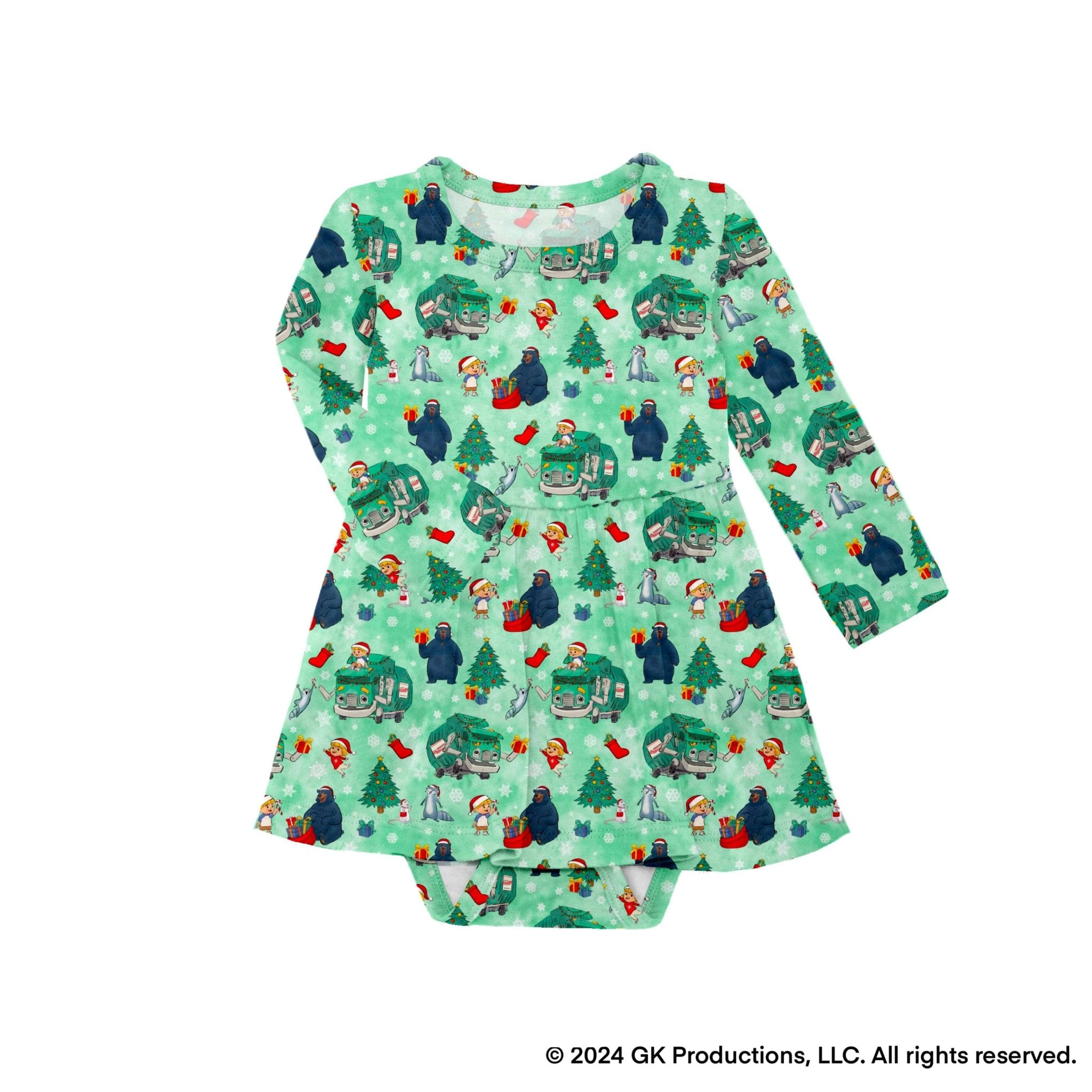 PREORDER BODYSUIT TWIRL DRESS - A TRASH TRUCK CHRISTMAS - The Sleepy Sloth