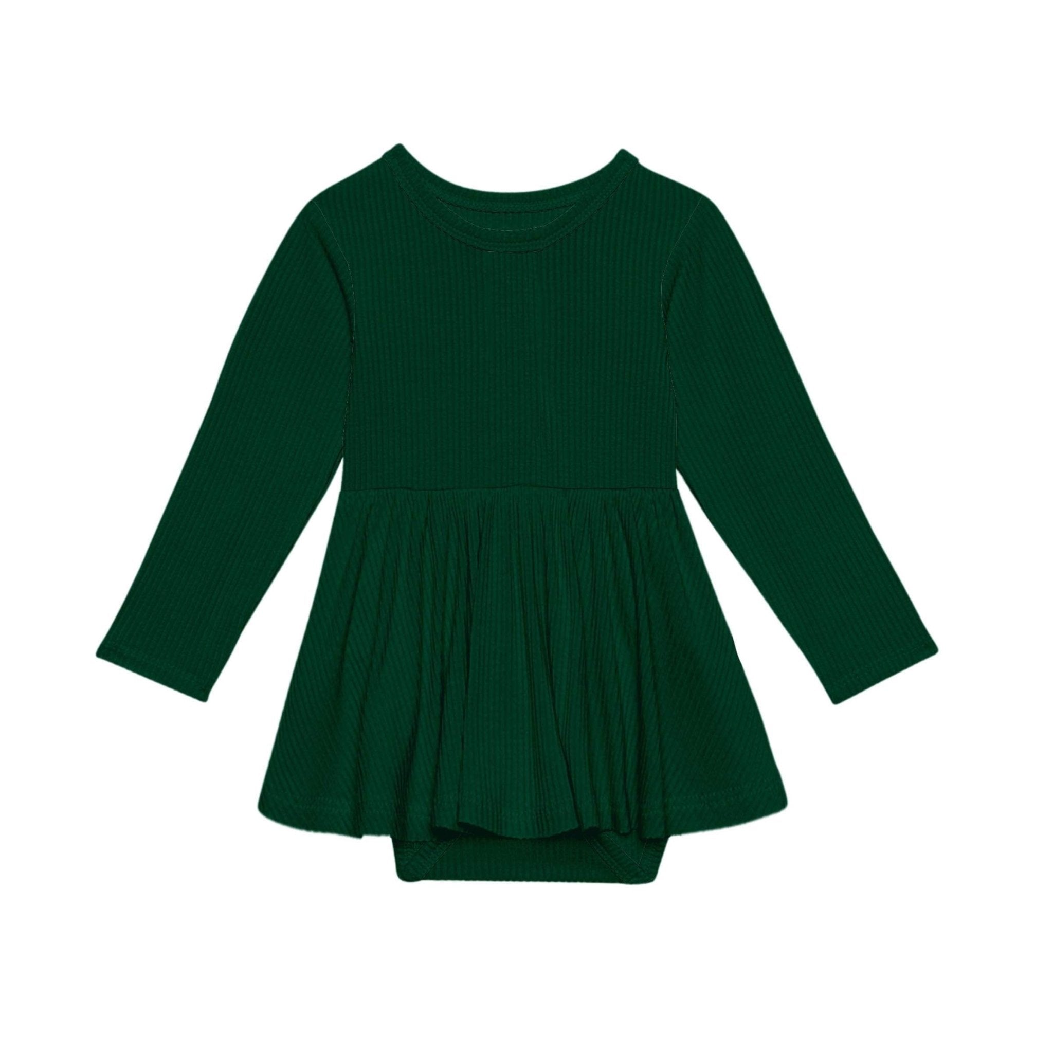 PREORDER BODYSUIT TWIRL DRESS RIBBED SOLID - MISTLETOE - The Sleepy Sloth