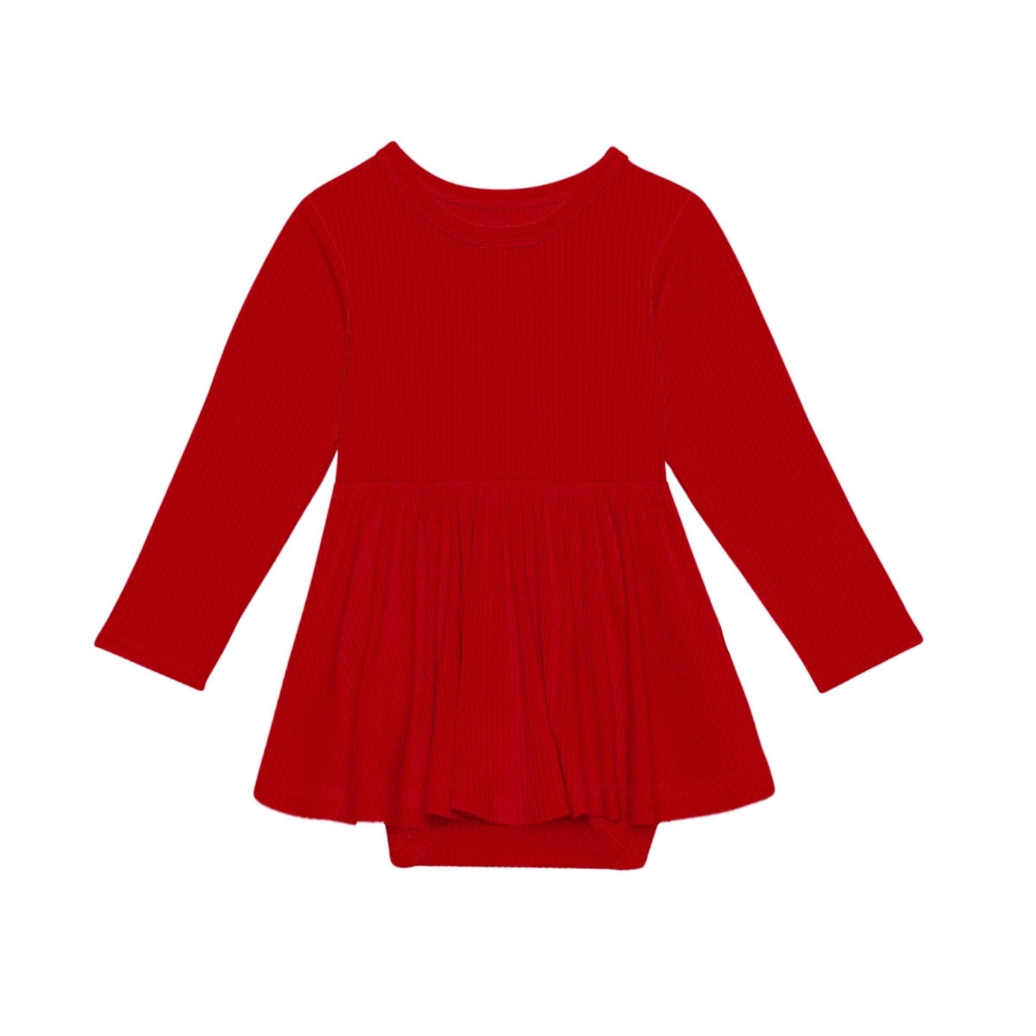 PREORDER BODYSUIT TWIRL DRESS RIBBED SOLID - POINSETTIA - The Sleepy Sloth