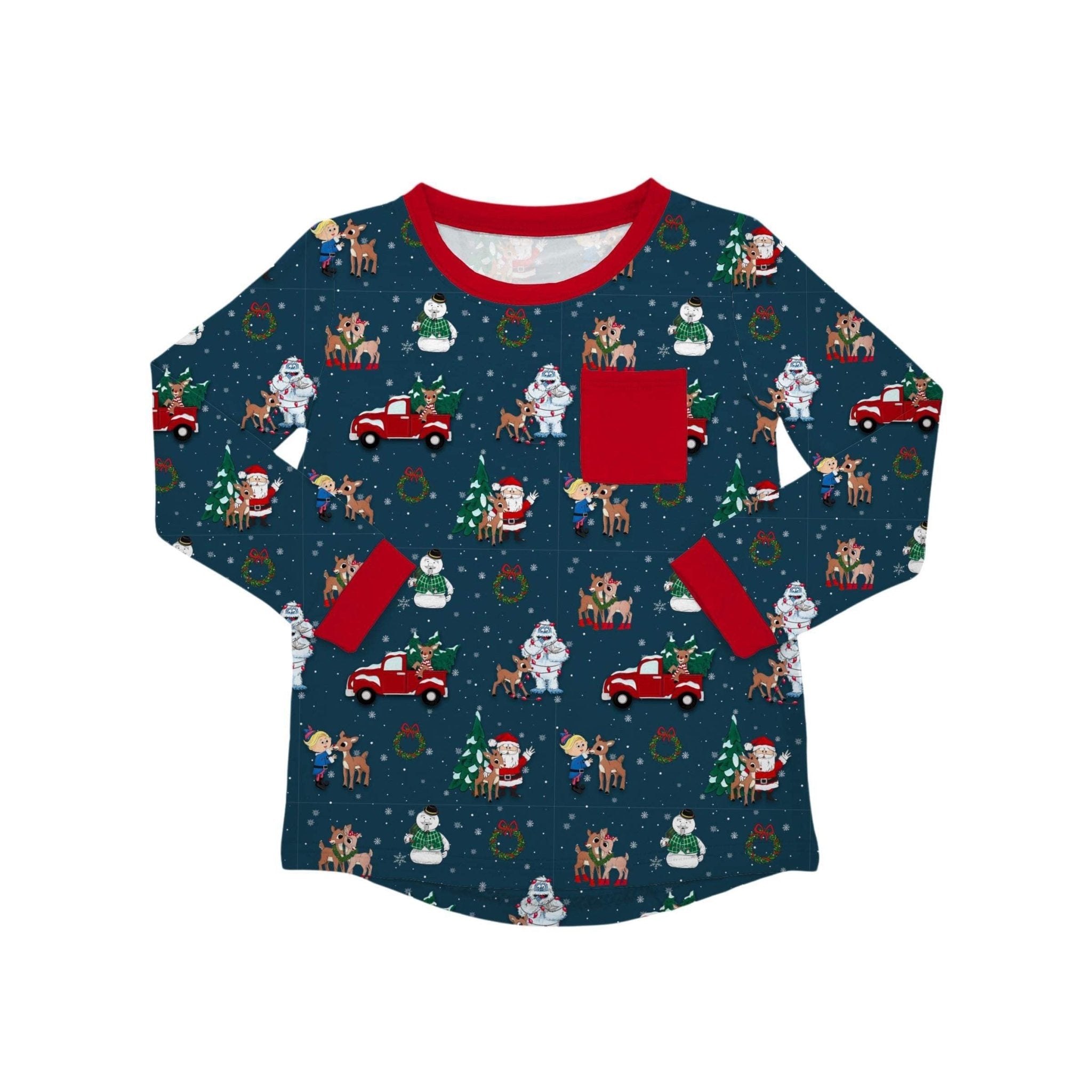 PREORDER LONG SLEEVE POCKET TEE - RUDOLPH & FRIENDS - The Sleepy Sloth