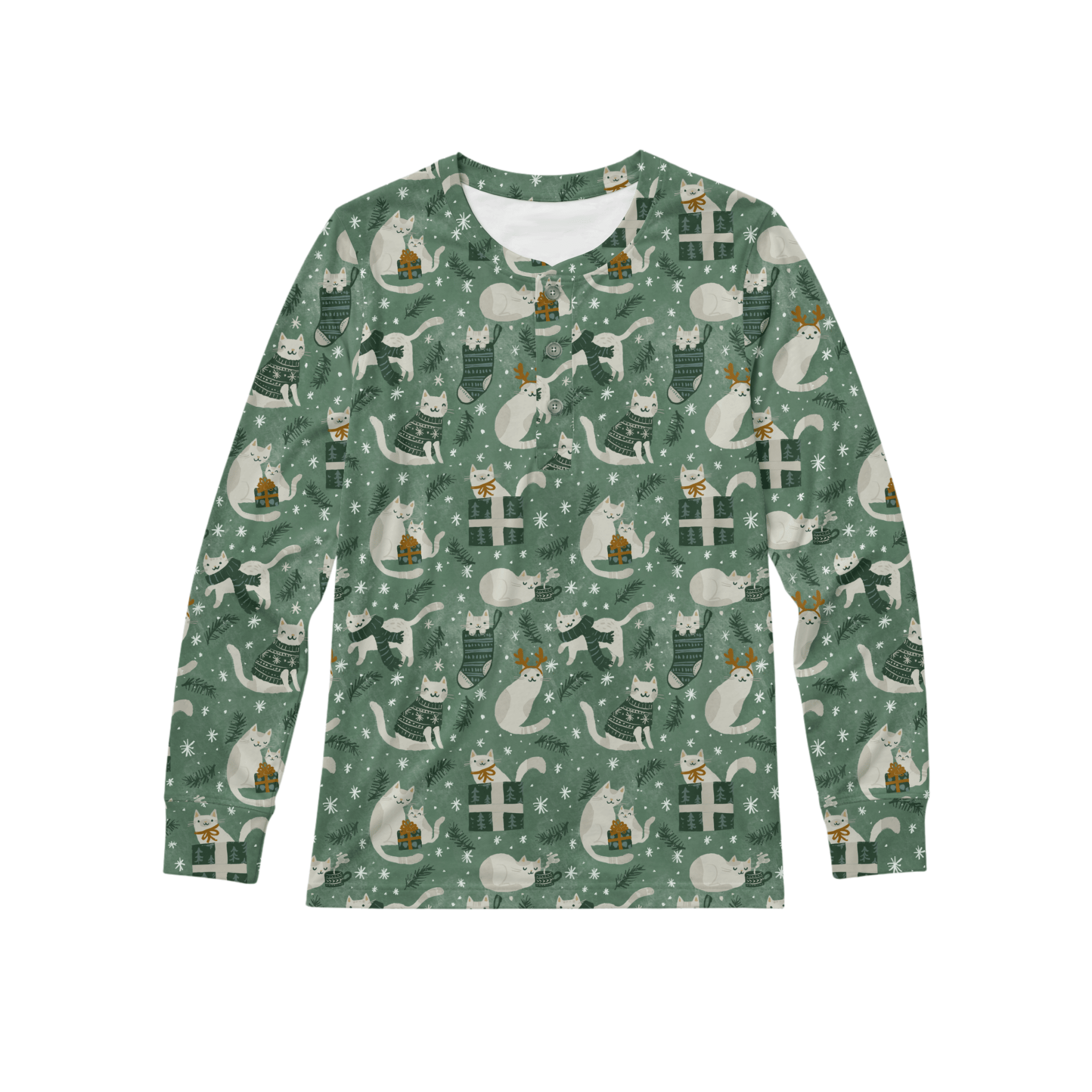 Preorder Men's Henley - Meowy & Bright - The Sleepy Sloth
