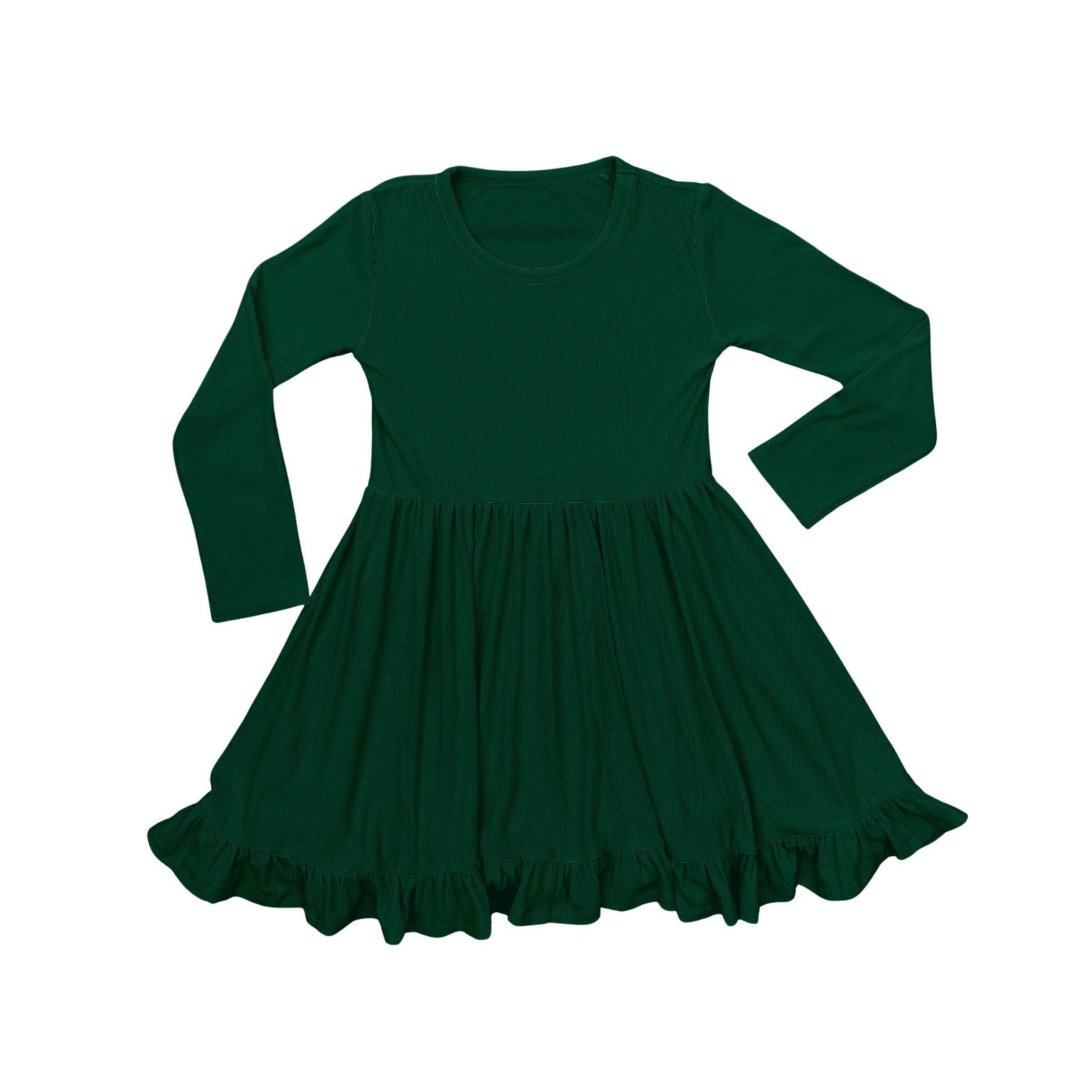 PREORDER RUFFLE TWIRL DRESS RIBBED SOLID - MISTLETOE - The Sleepy Sloth