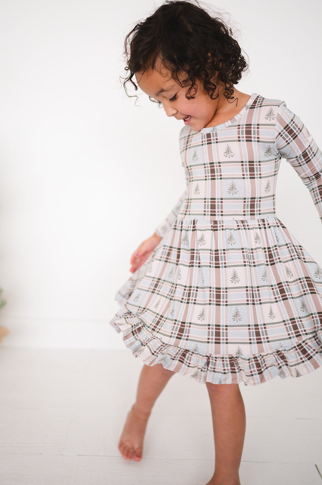 RUFFLE TWIRL DRESS - HOLIDAY PLAID - The Sleepy Sloth