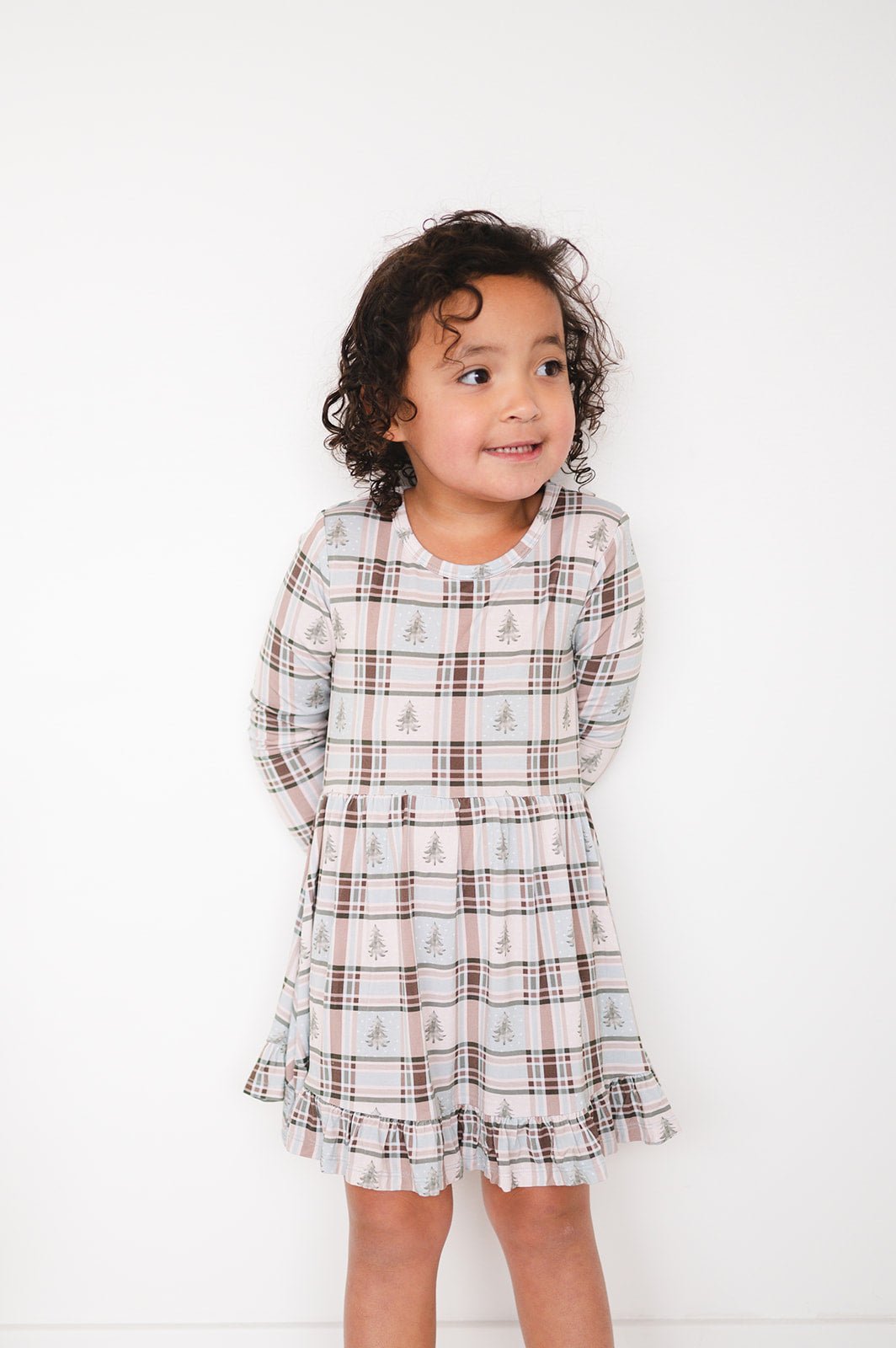 RUFFLE TWIRL DRESS - HOLIDAY PLAID - The Sleepy Sloth