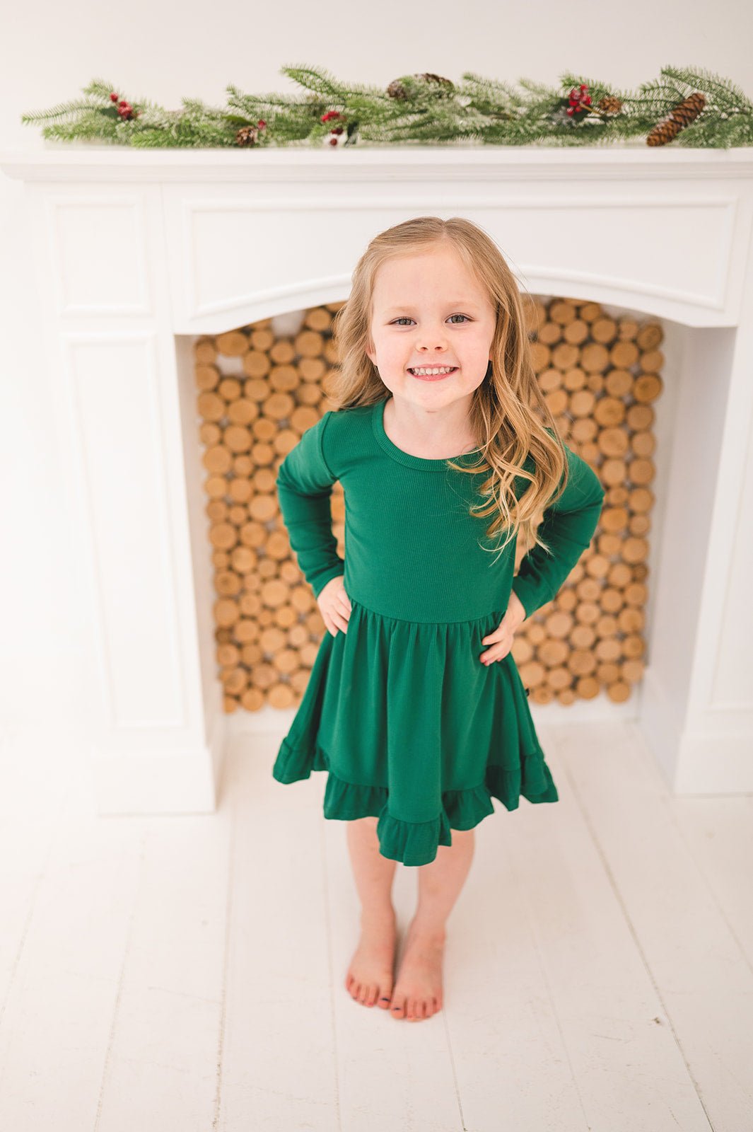 RUFFLE TWIRL DRESS RIBBED SOLID - MISTLETOE - The Sleepy Sloth