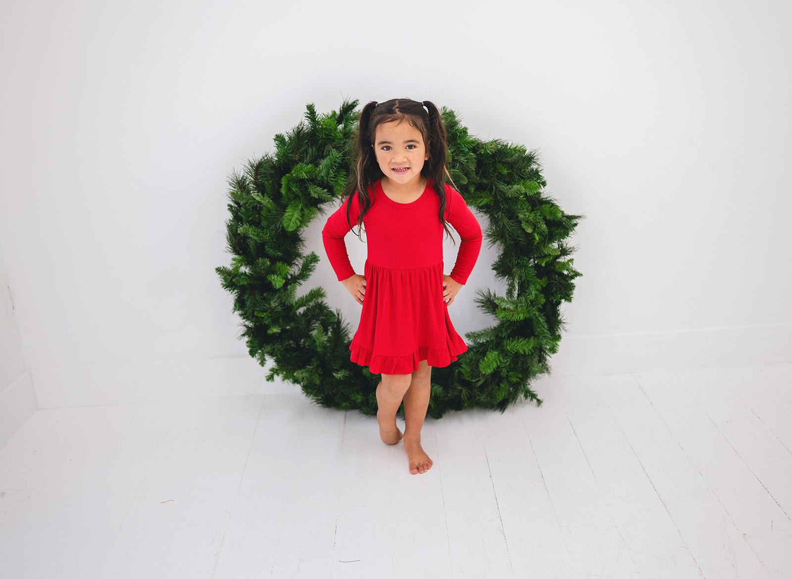 RUFFLE TWIRL DRESS RIBBED SOLID - POINSETTIA - The Sleepy Sloth