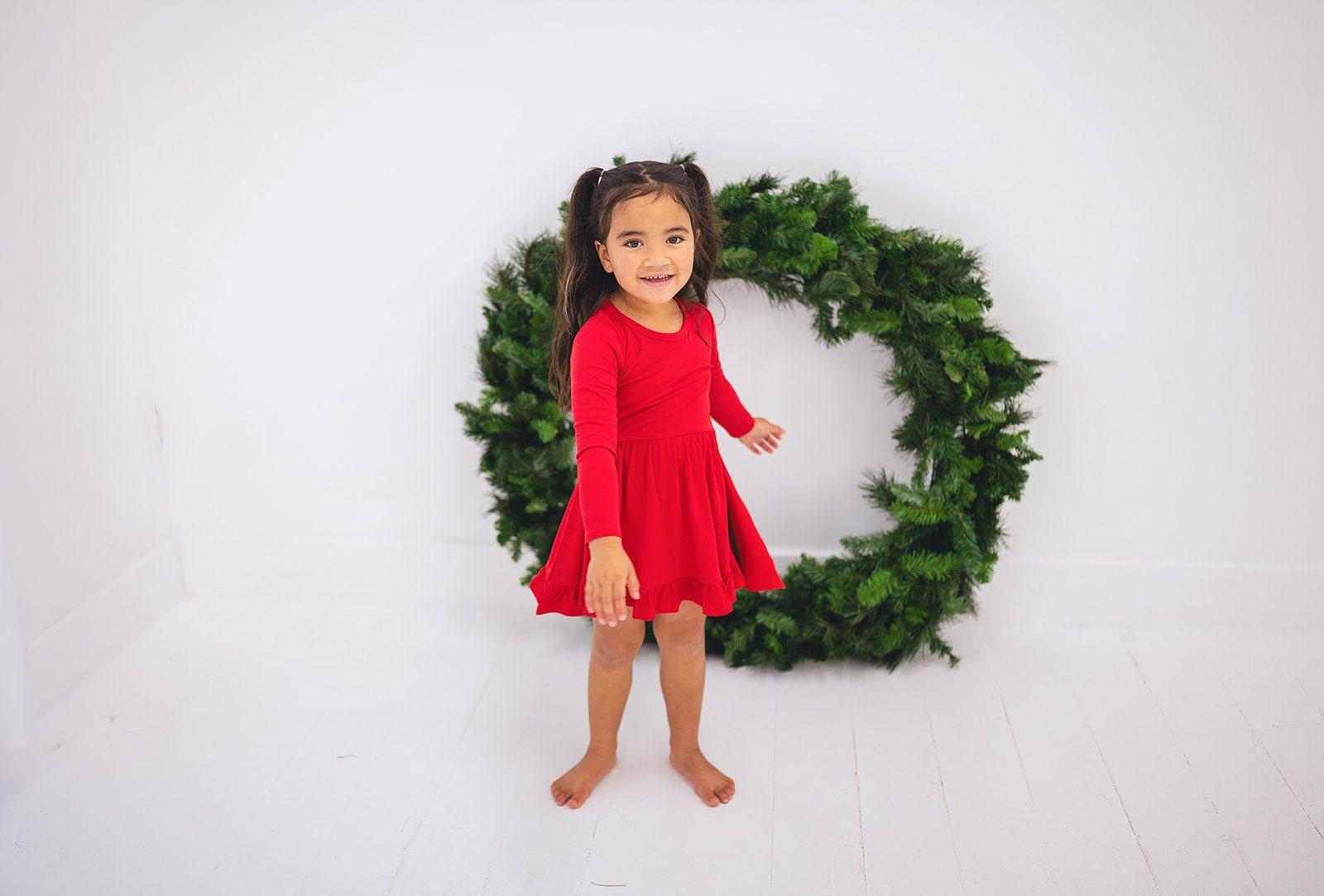 RUFFLE TWIRL DRESS RIBBED SOLID - POINSETTIA - The Sleepy Sloth