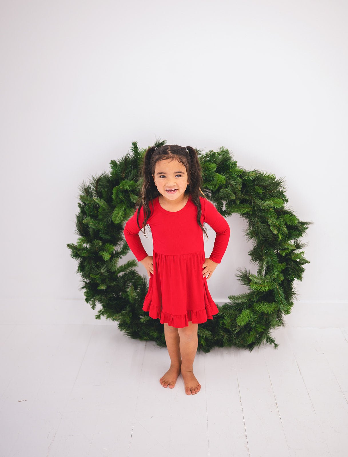 RUFFLE TWIRL DRESS RIBBED SOLID - POINSETTIA - The Sleepy Sloth