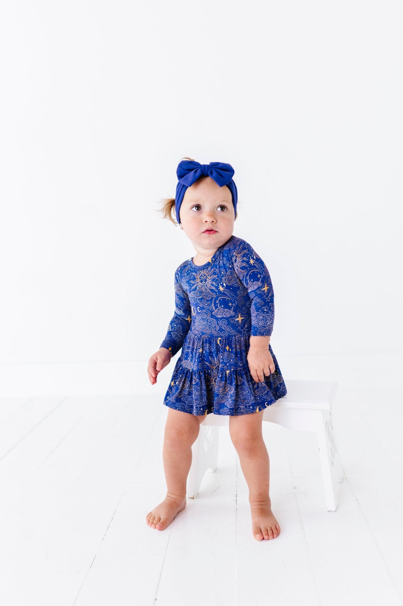 TIERED BODYSUIT TWIRLIE DRESS - MYSTIC SKY - The Sleepy Sloth