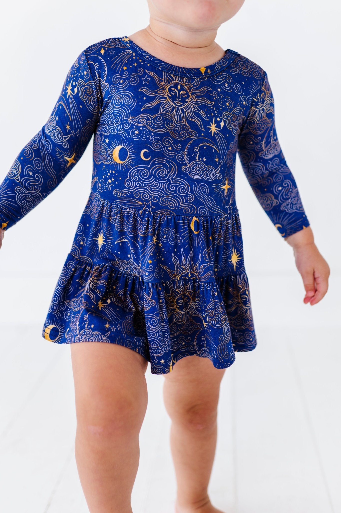 TIERED BODYSUIT TWIRLIE DRESS - MYSTIC SKY - The Sleepy Sloth