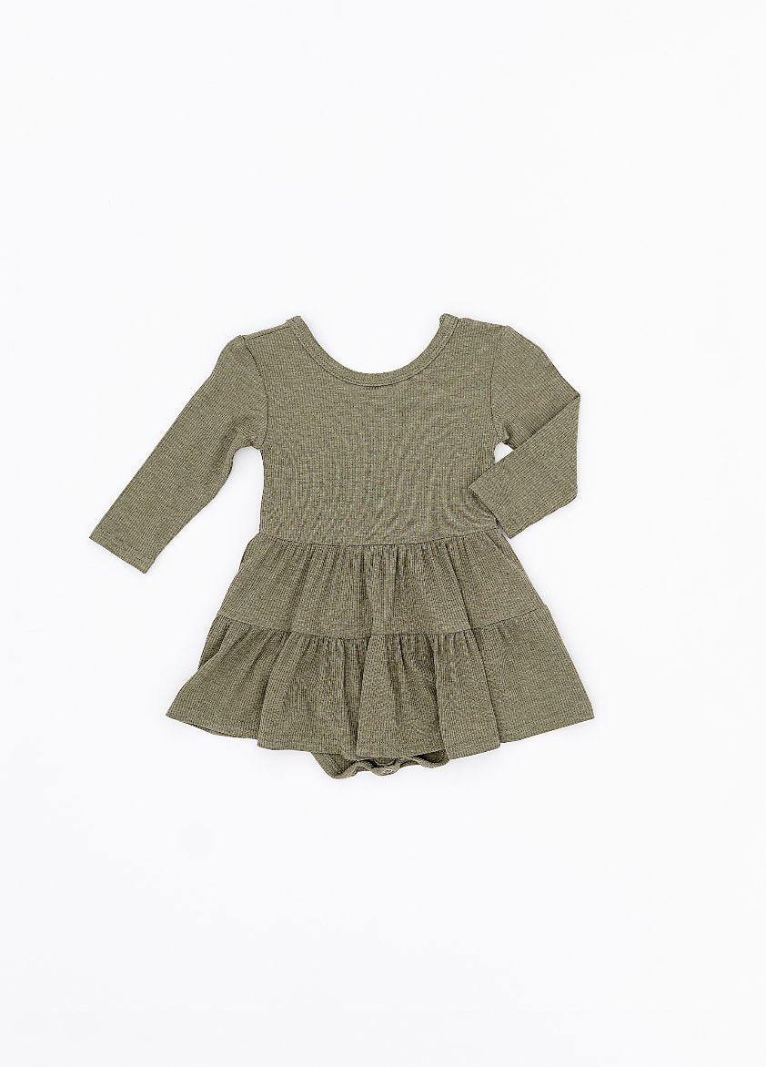 TIERED BODYSUIT TWIRLIE DRESS - OLIVE - The Sleepy Sloth