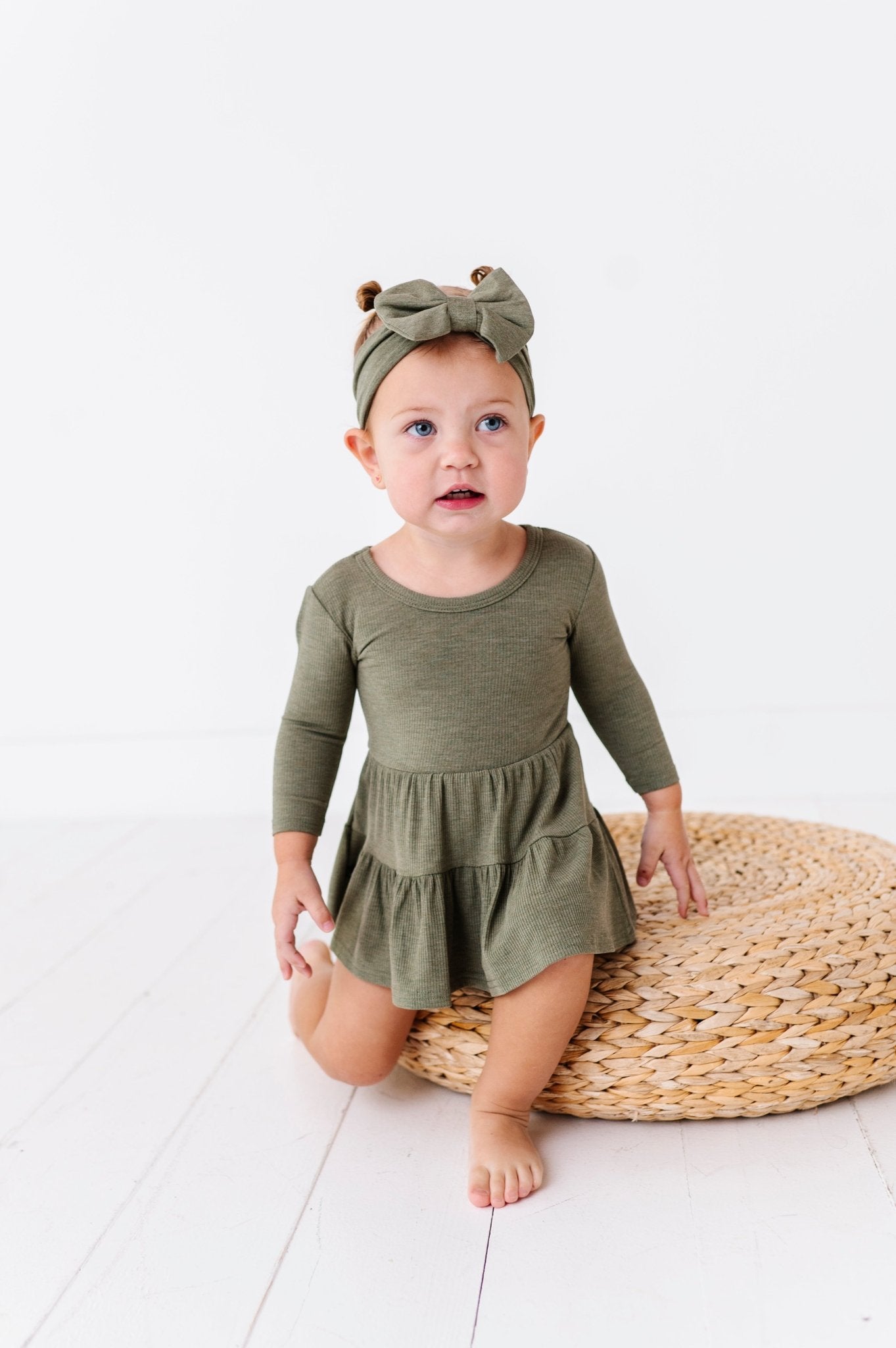 TIERED BODYSUIT TWIRLIE DRESS - OLIVE - The Sleepy Sloth