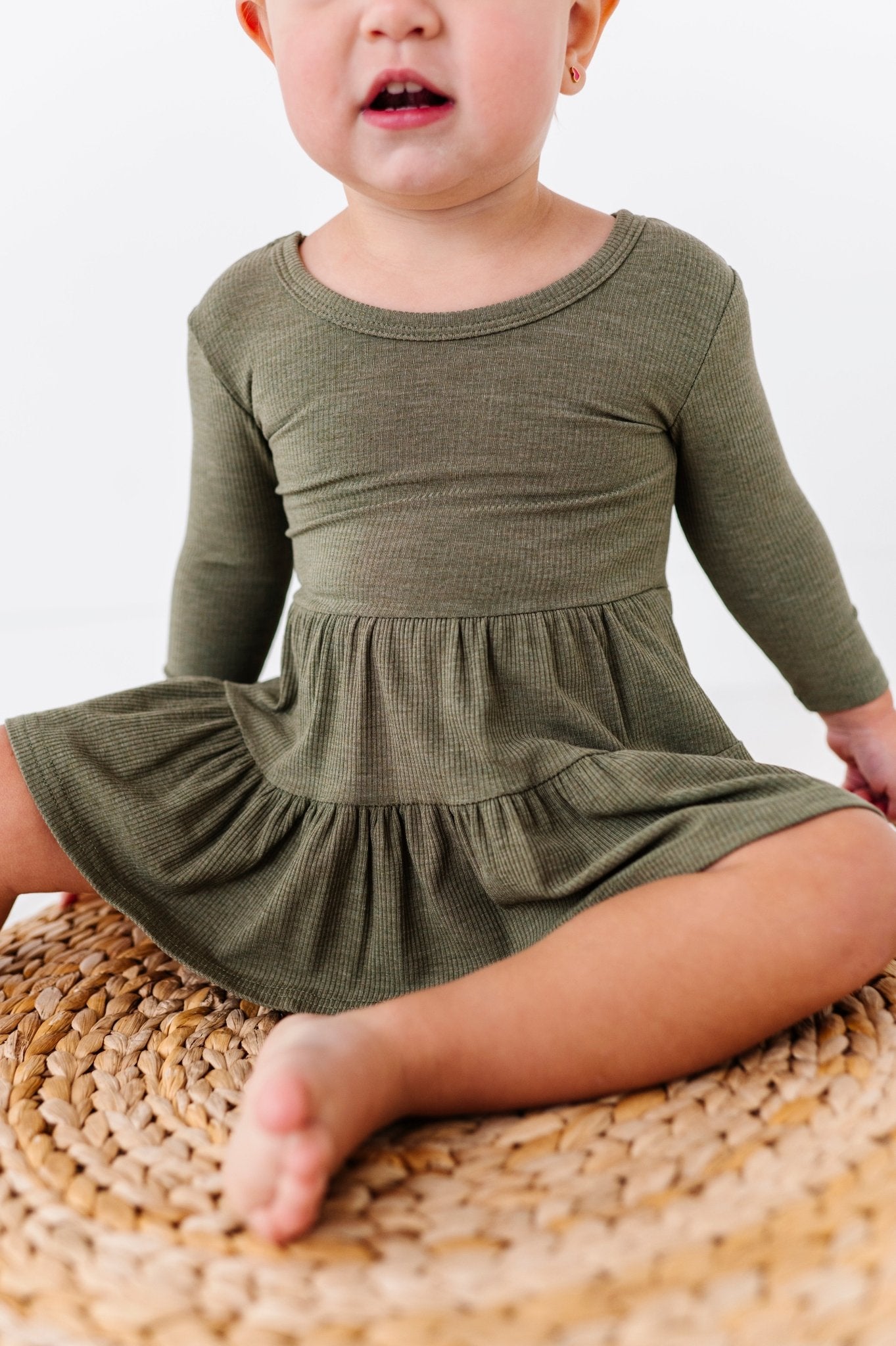 TIERED BODYSUIT TWIRLIE DRESS - OLIVE - The Sleepy Sloth