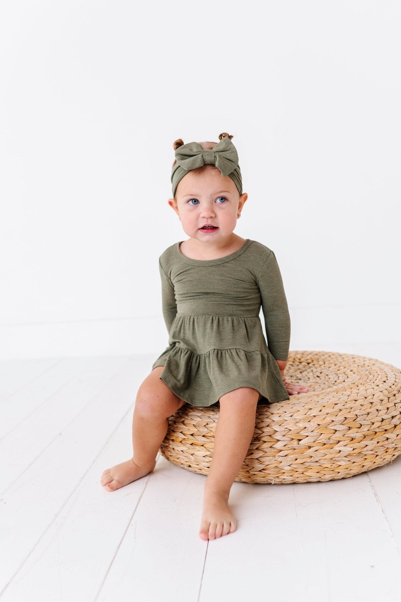 TIERED BODYSUIT TWIRLIE DRESS - OLIVE - The Sleepy Sloth