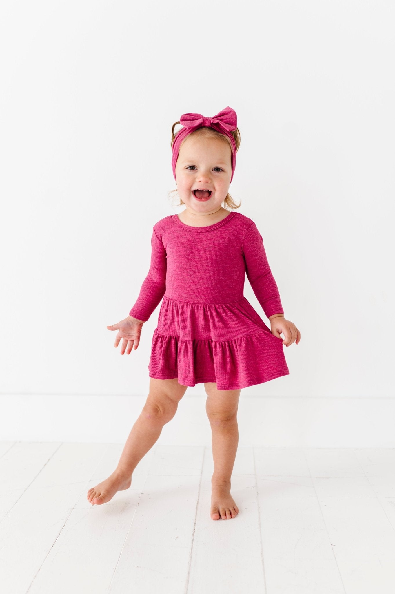 TIERED BODYSUIT TWIRLIE DRESS - RASPBERRY - The Sleepy Sloth