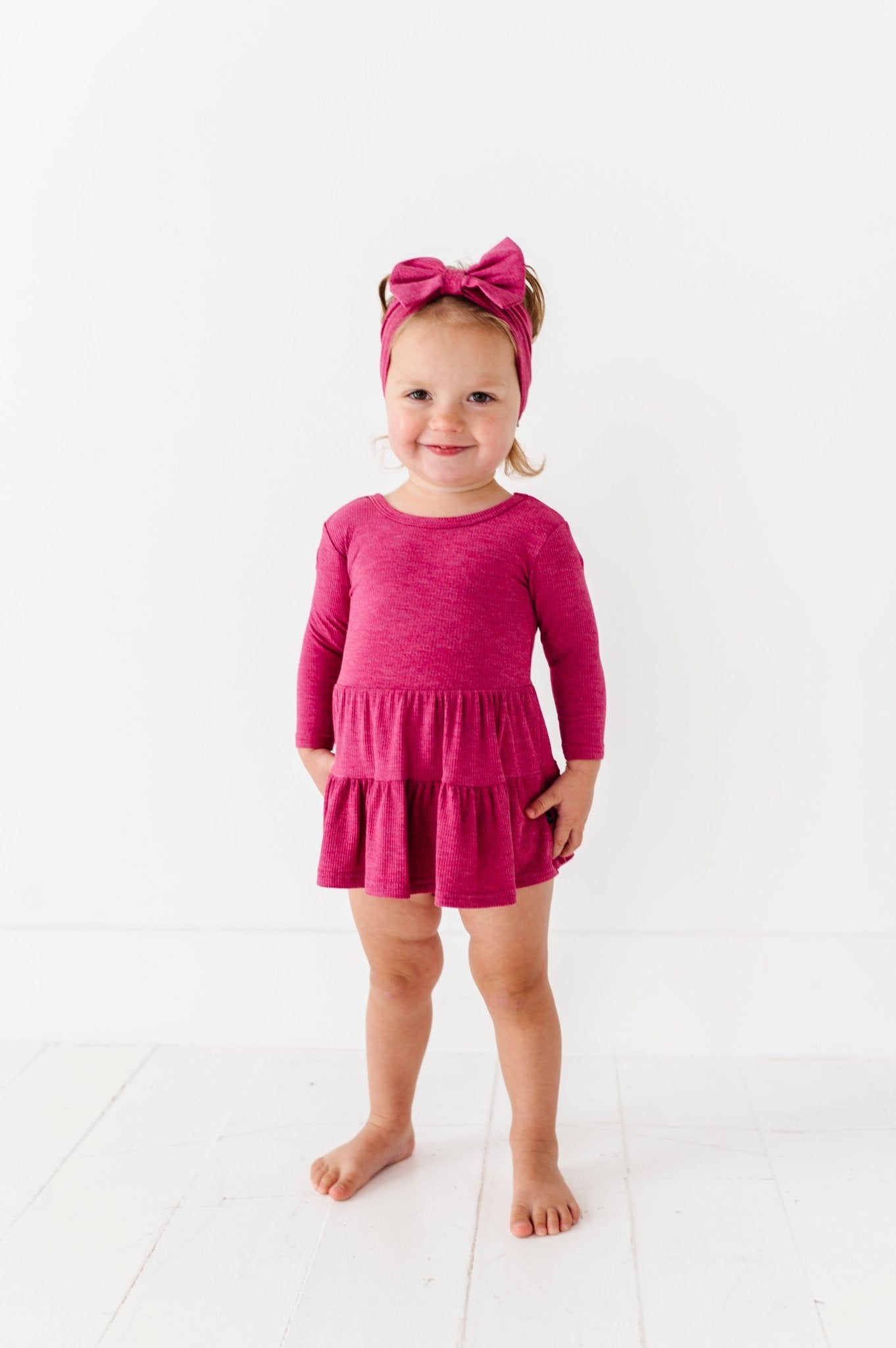 TIERED BODYSUIT TWIRLIE DRESS - RASPBERRY - The Sleepy Sloth