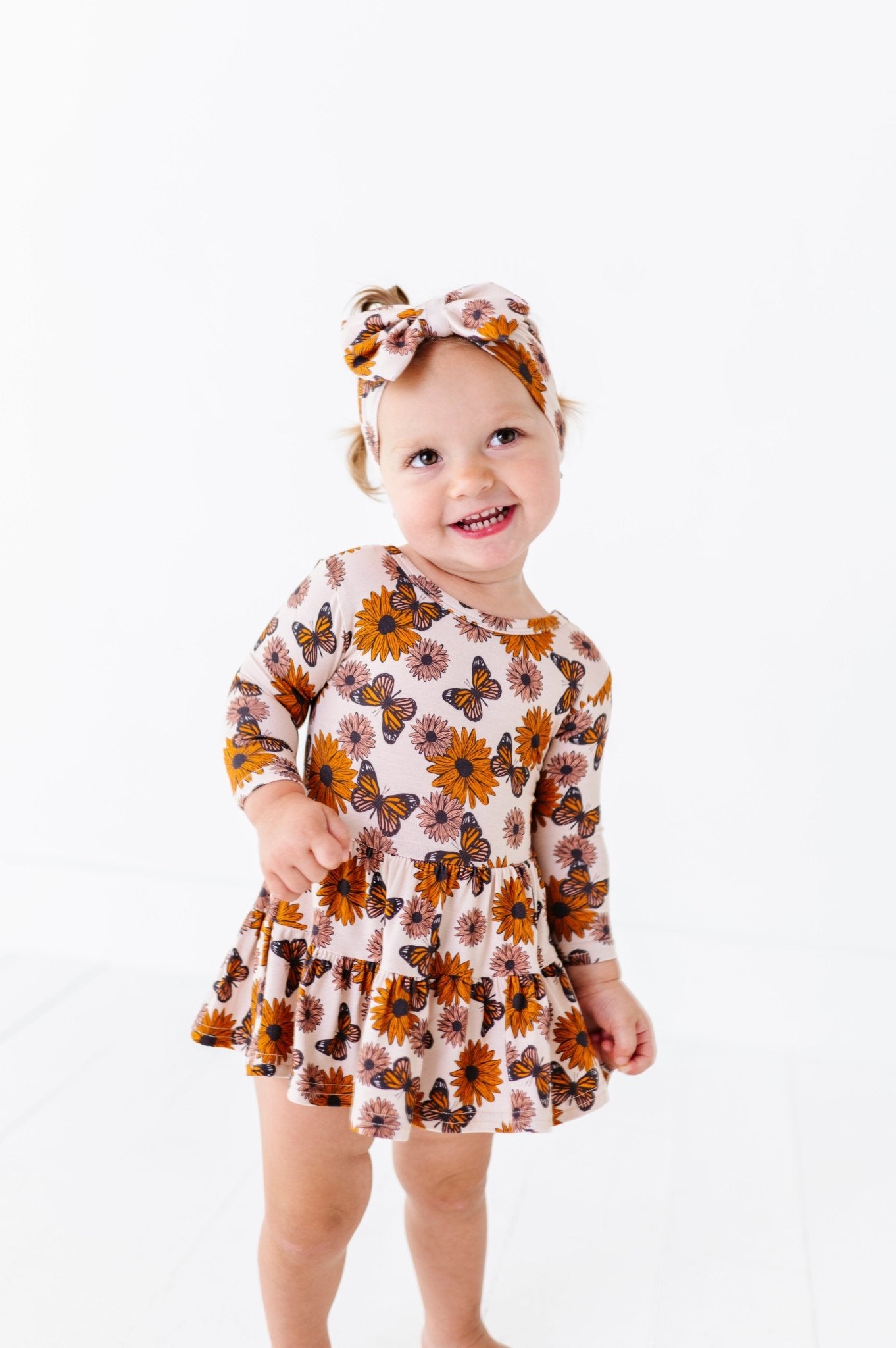 TIERED BODYSUIT TWIRLIE DRESS - SUNFLOWER HARVEST - The Sleepy Sloth