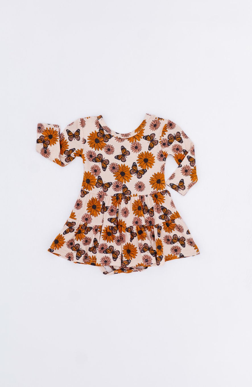 TIERED BODYSUIT TWIRLIE DRESS - SUNFLOWER HARVEST - The Sleepy Sloth