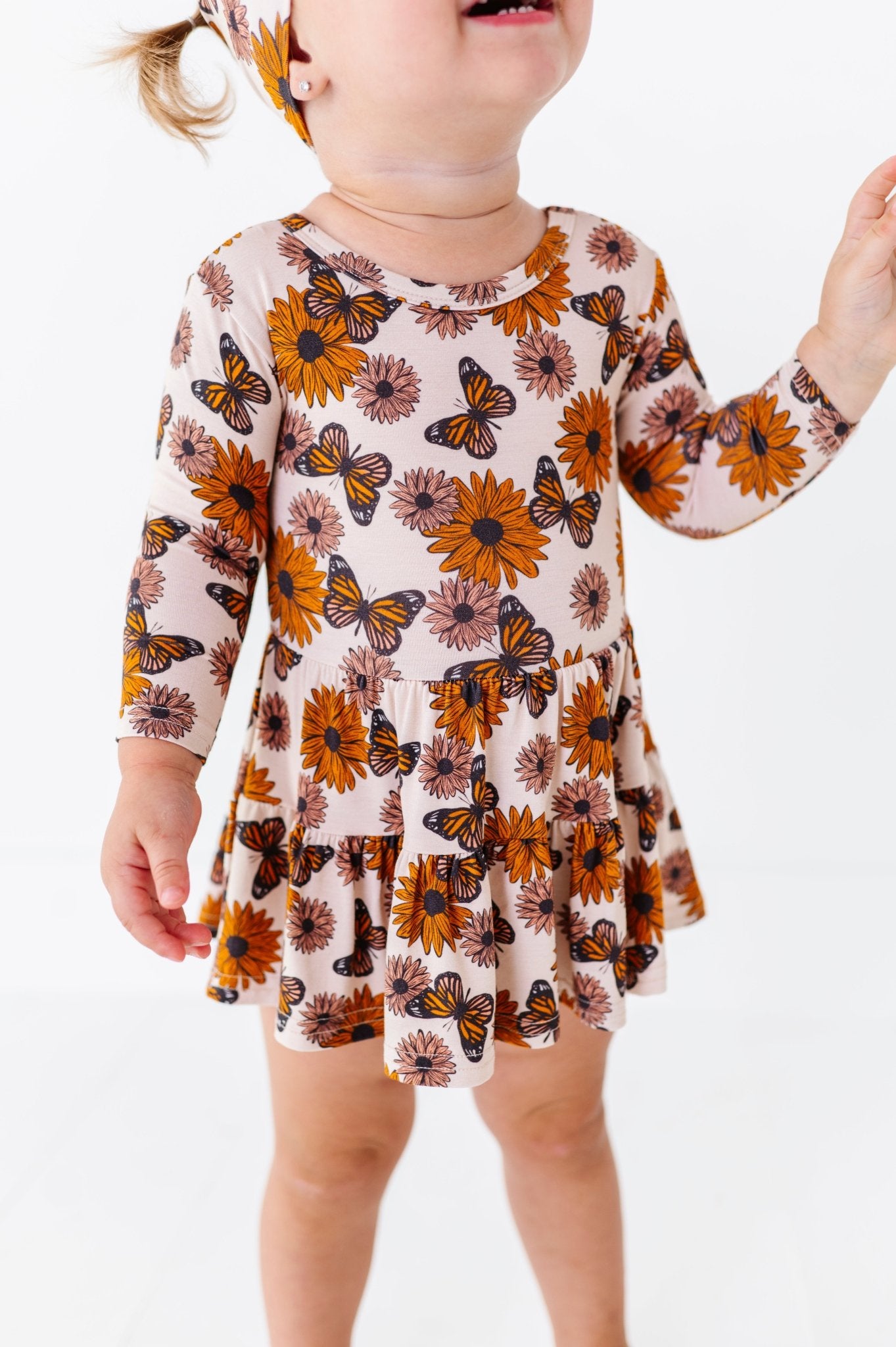 TIERED BODYSUIT TWIRLIE DRESS - SUNFLOWER HARVEST - The Sleepy Sloth