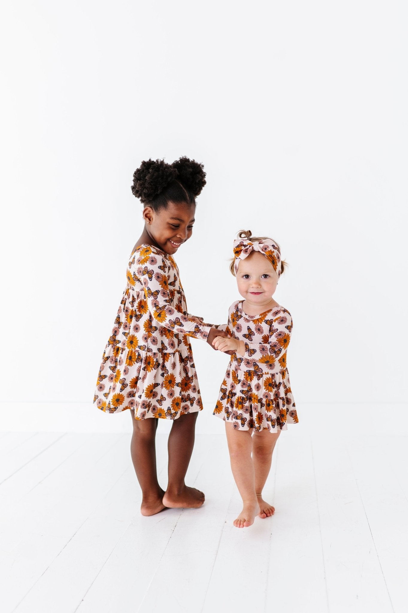 TIERED BODYSUIT TWIRLIE DRESS - SUNFLOWER HARVEST - The Sleepy Sloth