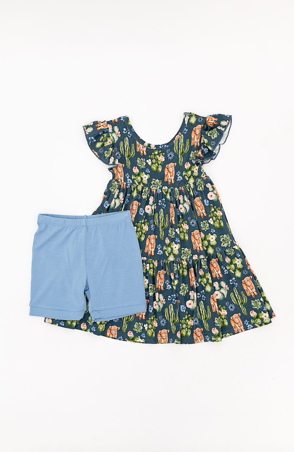 TIERED FLUTTER SLEEVE TWIRL WITH SHORTS - PRICKLY PASTURES - The Sleepy Sloth