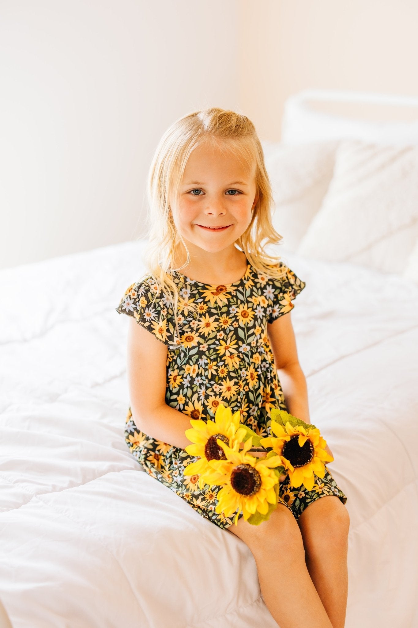 TIERED FLUTTER SLEEVE TWIRL WITH SHORTS - YOU ARE MY SUNFLOWER - The Sleepy Sloth