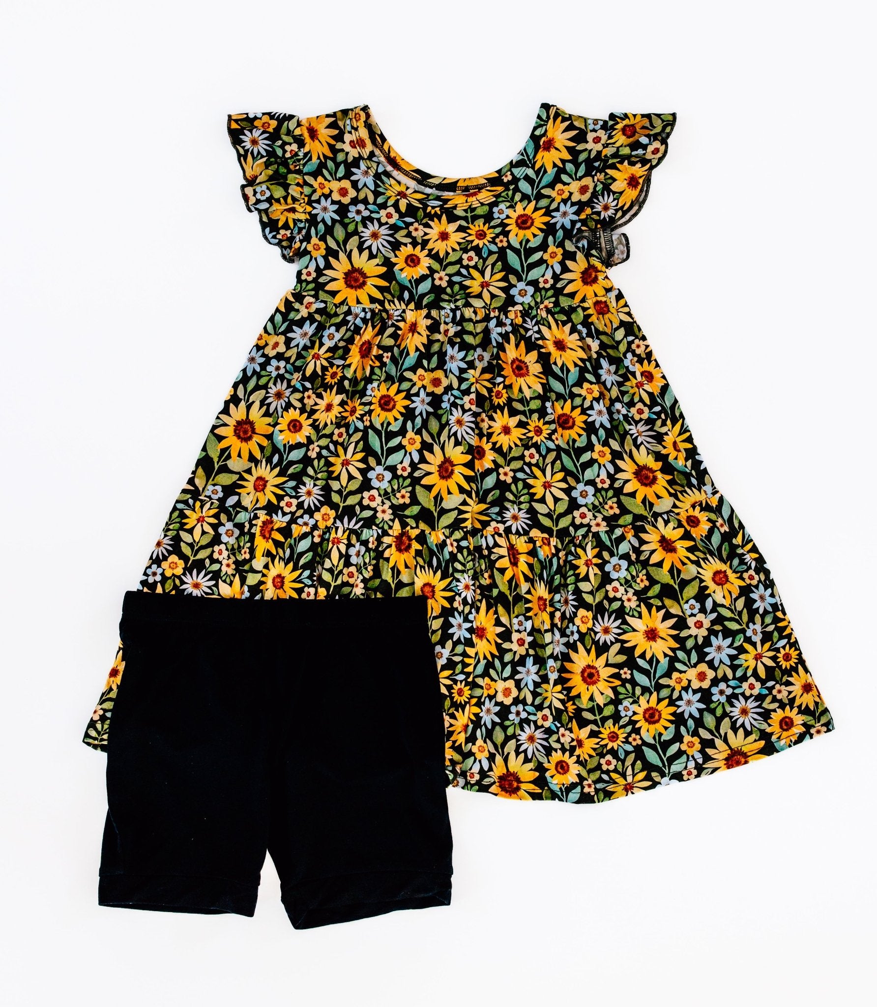 TIERED FLUTTER SLEEVE TWIRL WITH SHORTS - YOU ARE MY SUNFLOWER - The Sleepy Sloth