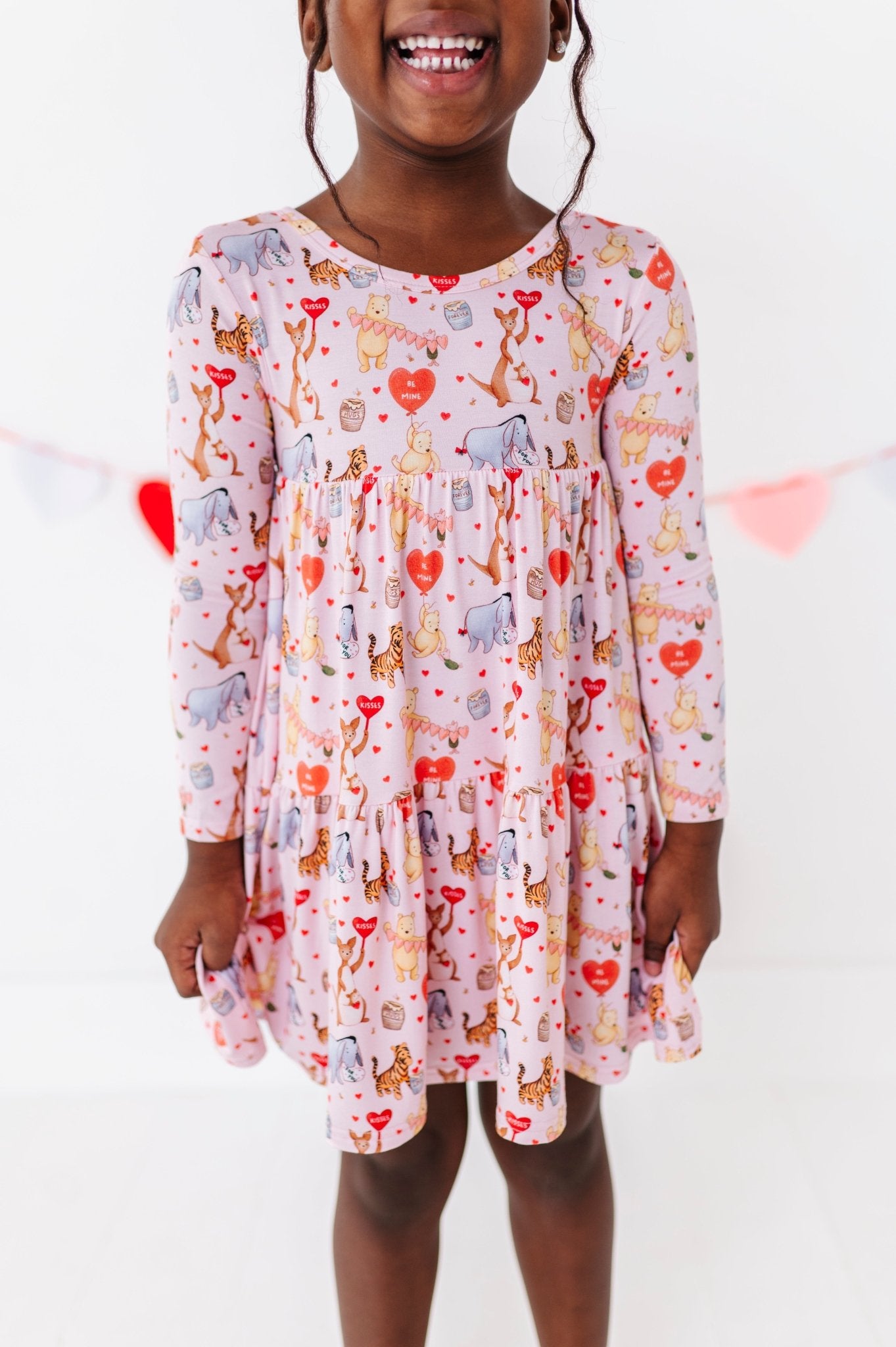 TIERED LONG SLEEVE TWIRL DRESS - 100 ACRES OF KISSES - The Sleepy Sloth