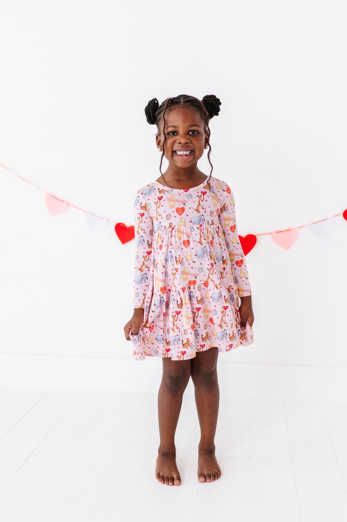 TIERED LONG SLEEVE TWIRL DRESS - 100 ACRES OF KISSES - The Sleepy Sloth