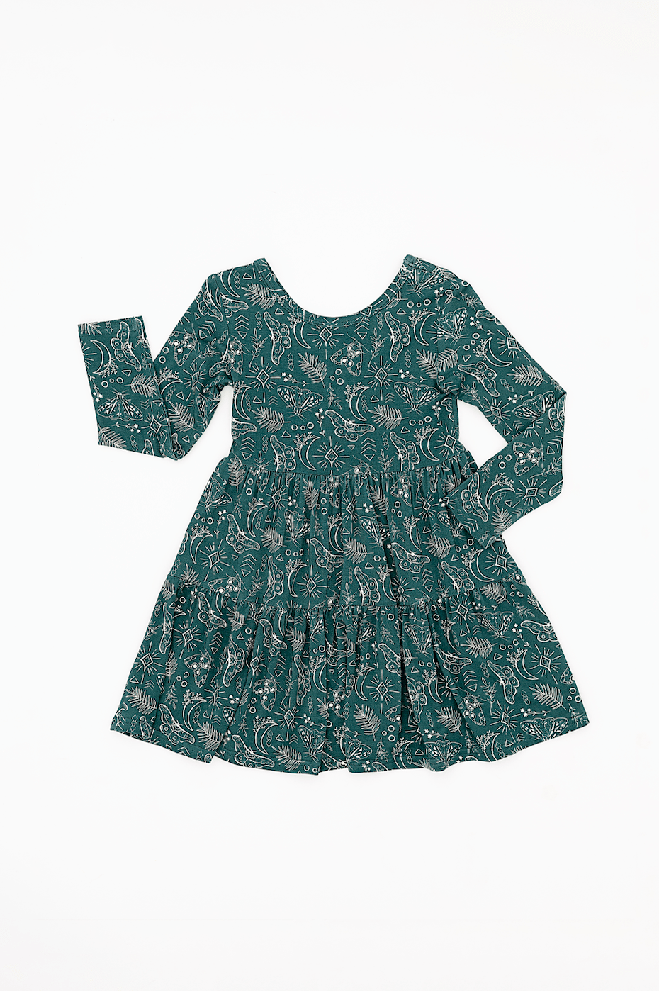 Tiered Long Sleeve Twirl Dress - CELESTIAL MOTHS - The Sleepy Sloth