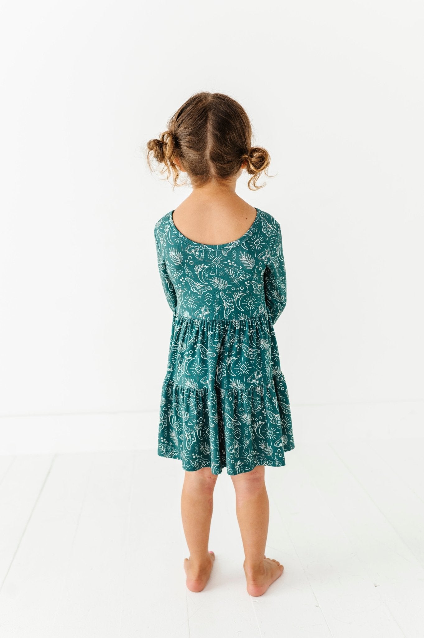 Tiered Long Sleeve Twirl Dress - CELESTIAL MOTHS - The Sleepy Sloth