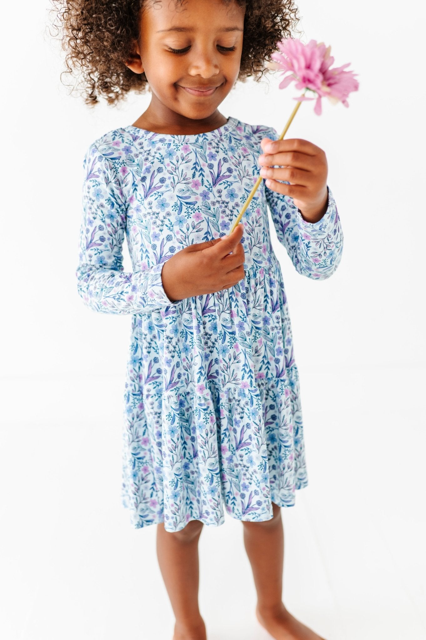Tiered Long Sleeve Twirl Dress - LAVENDER LOVE - The Sleepy Sloth