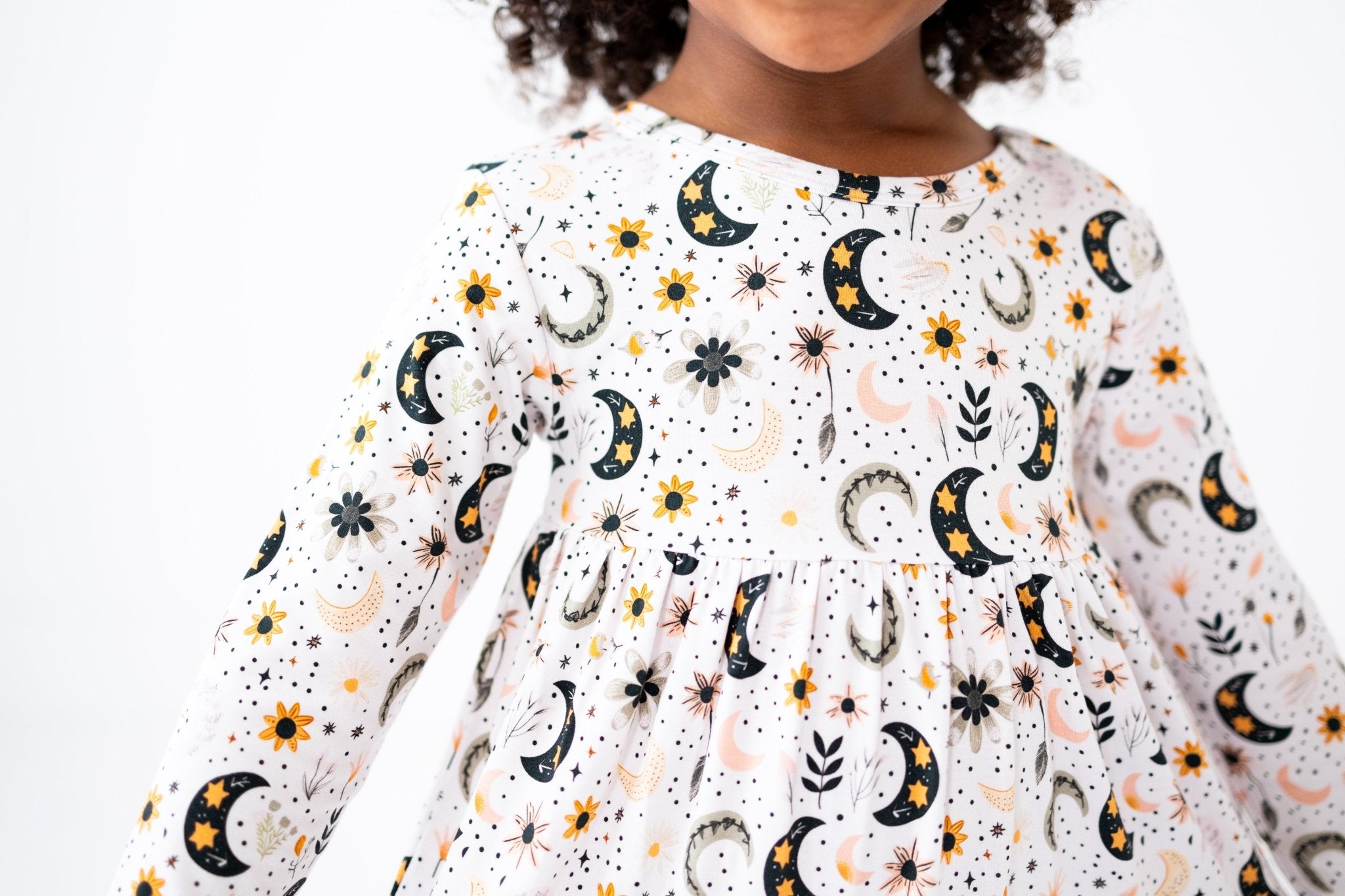 TIERED LONG SLEEVE TWIRL DRESS - LUNAR BLOSSOM - The Sleepy Sloth