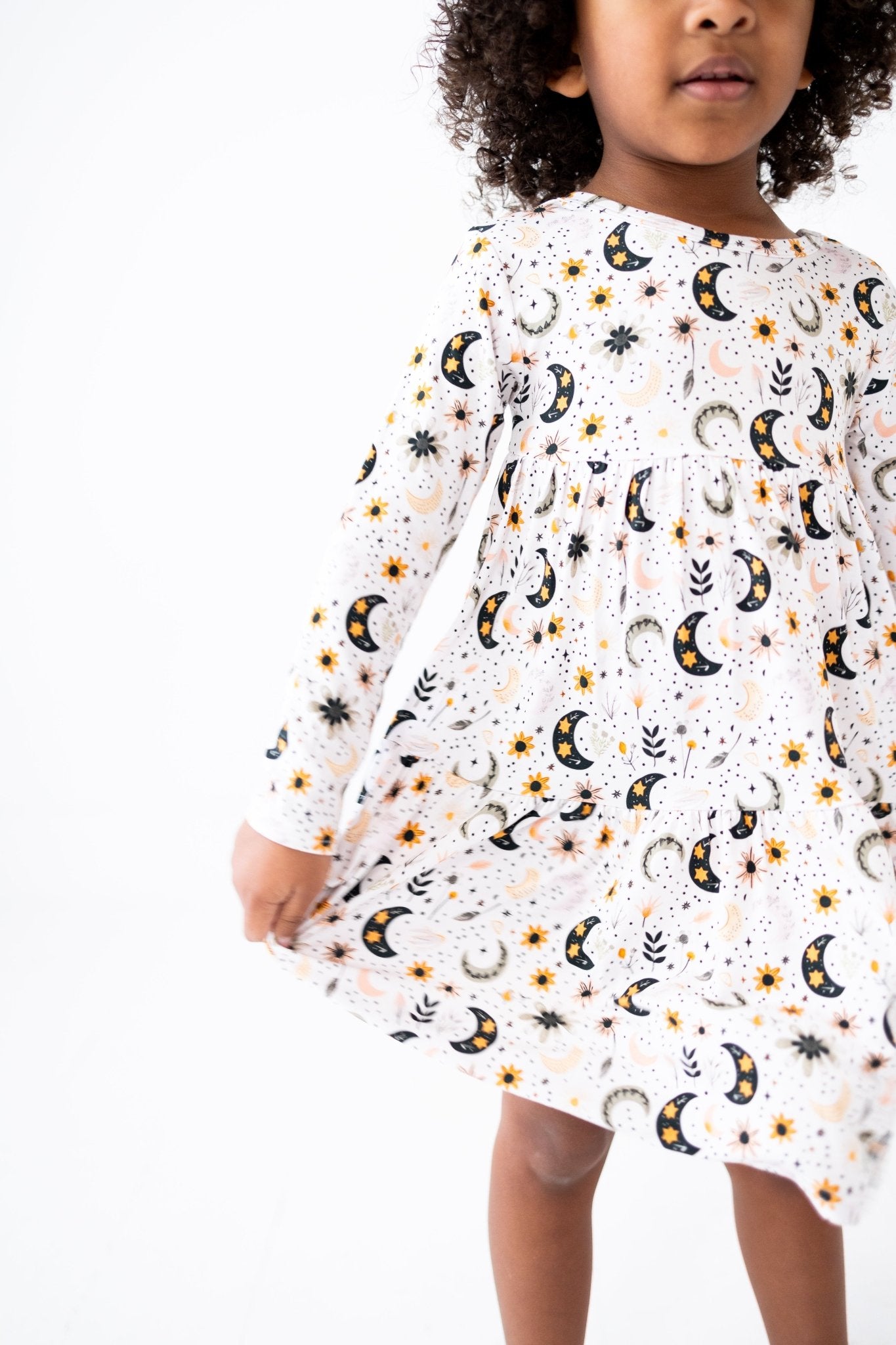 TIERED LONG SLEEVE TWIRL DRESS - LUNAR BLOSSOM - The Sleepy Sloth