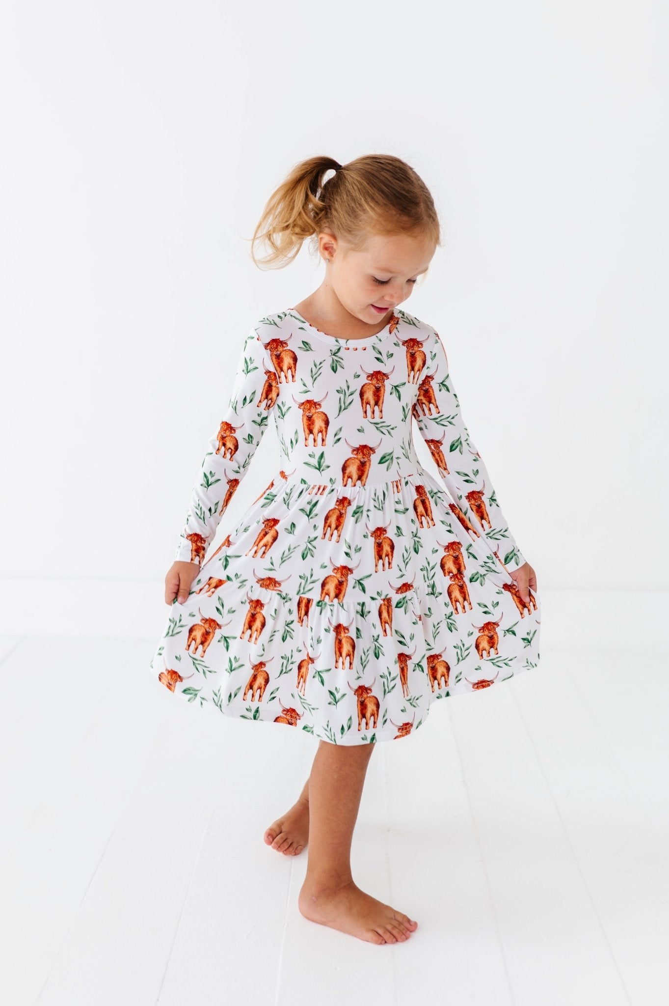 TIERED LONG SLEEVE TWIRL DRESS - MASON - The Sleepy Sloth