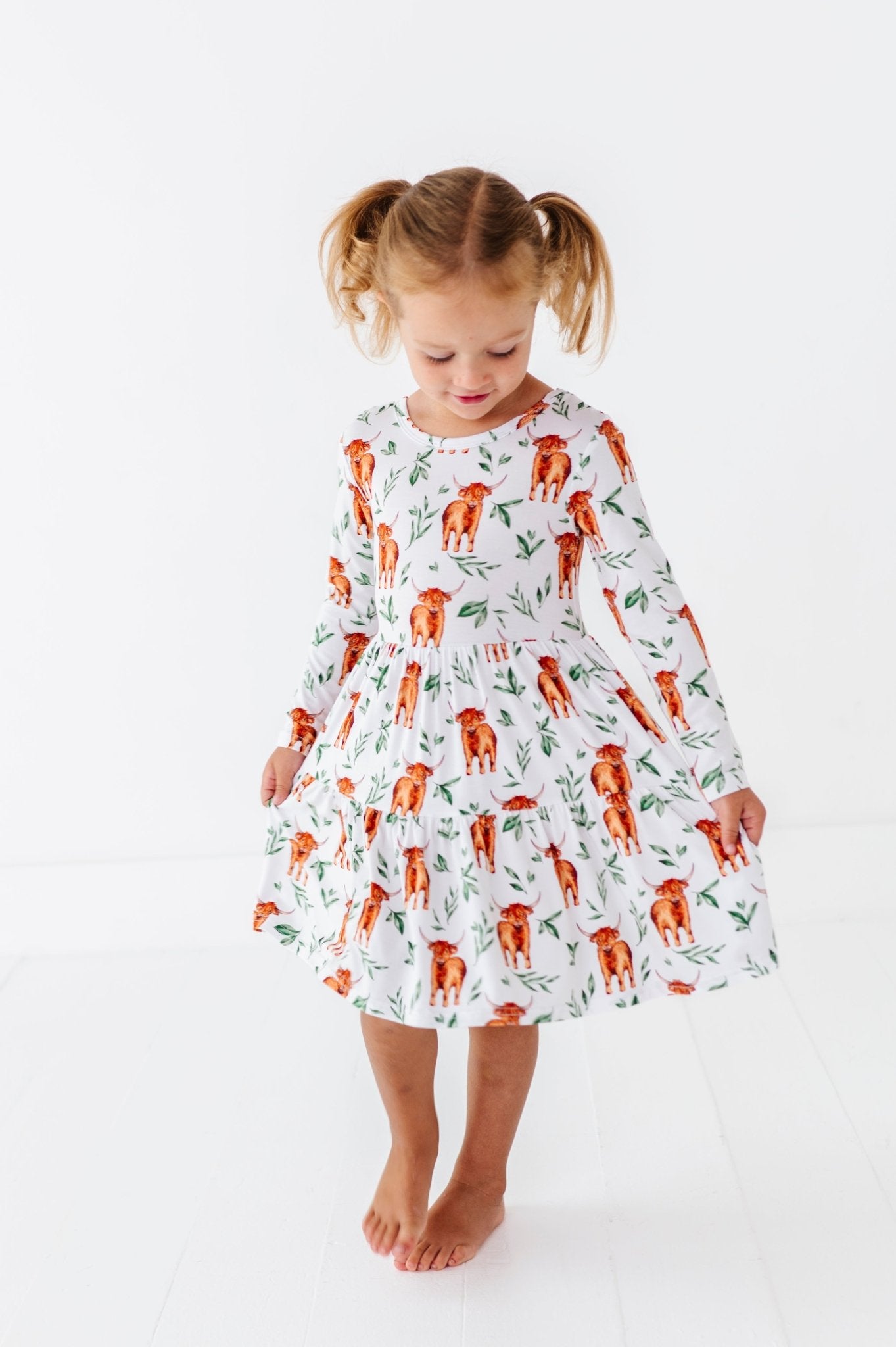 TIERED LONG SLEEVE TWIRL DRESS - MASON - The Sleepy Sloth