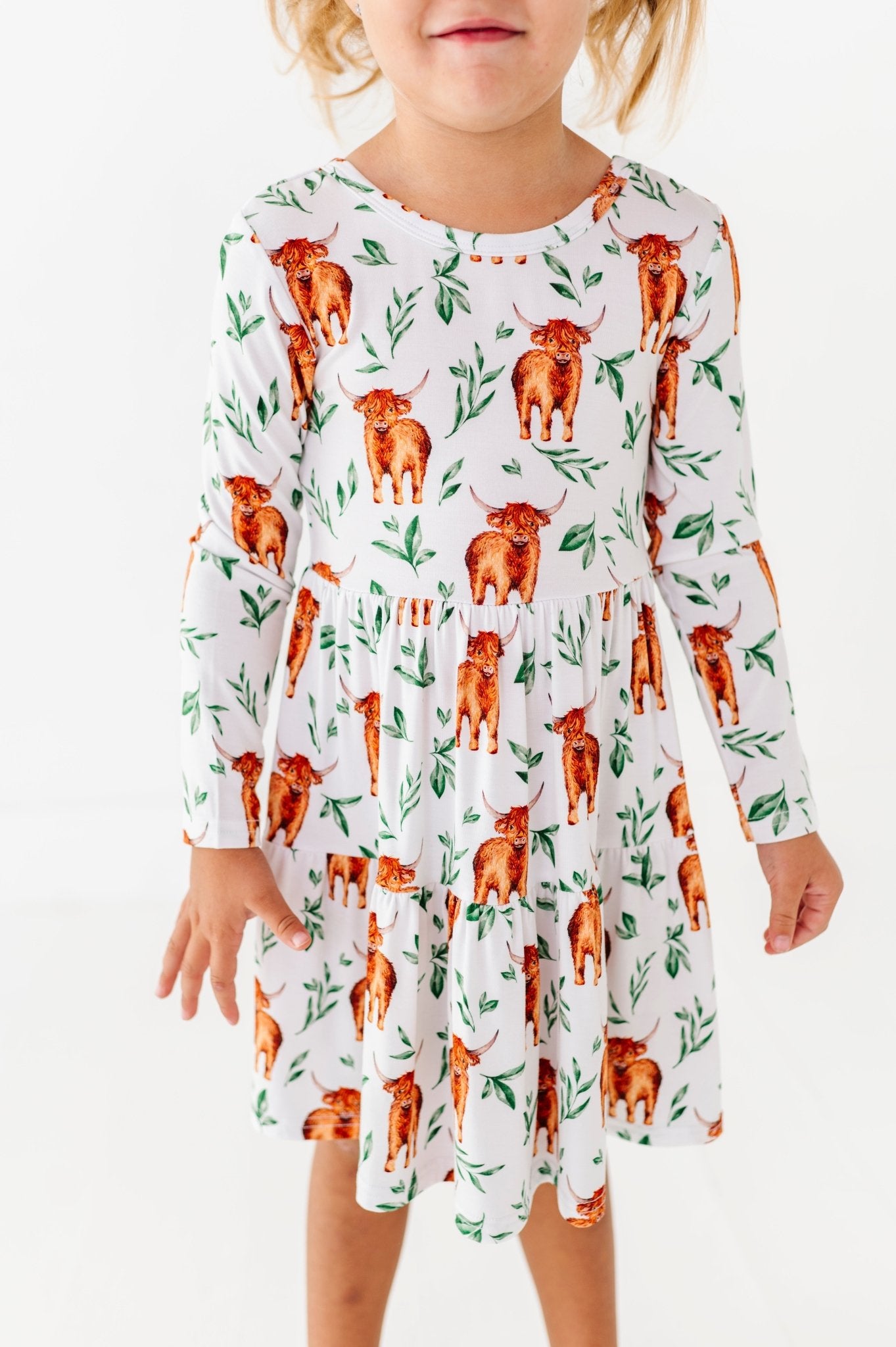 TIERED LONG SLEEVE TWIRL DRESS - MASON - The Sleepy Sloth