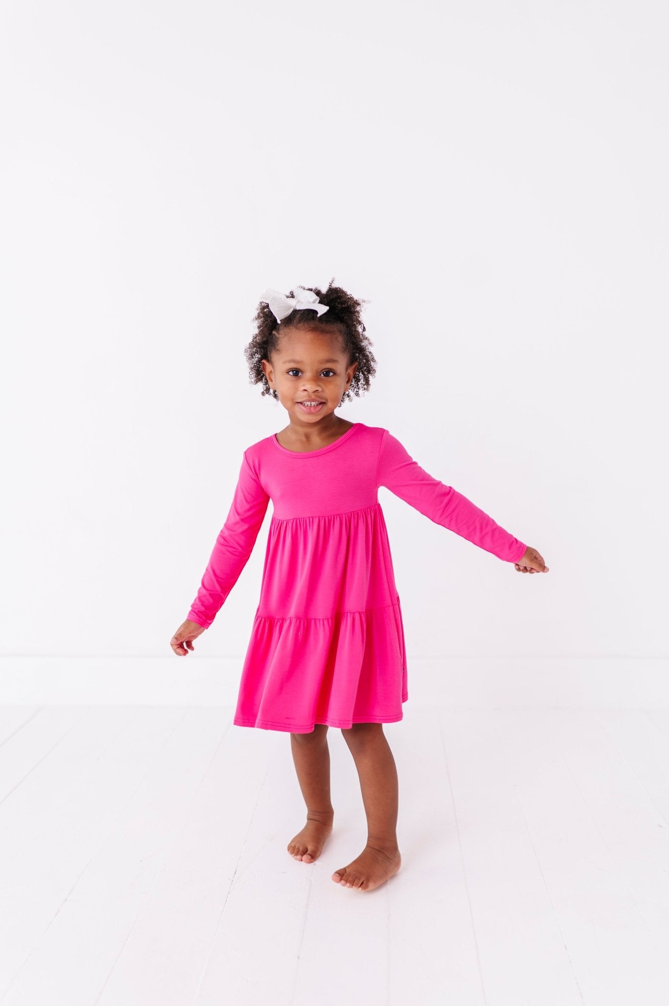 TIERED LONG SLEEVE TWIRL DRESS - ROSEY - The Sleepy Sloth