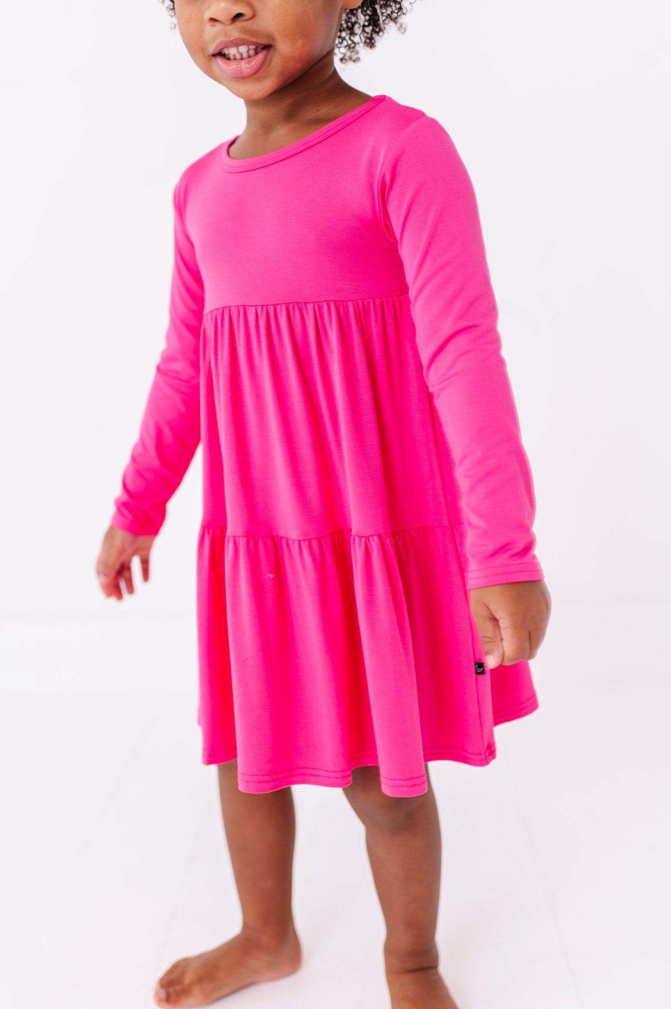 TIERED LONG SLEEVE TWIRL DRESS - ROSEY - The Sleepy Sloth