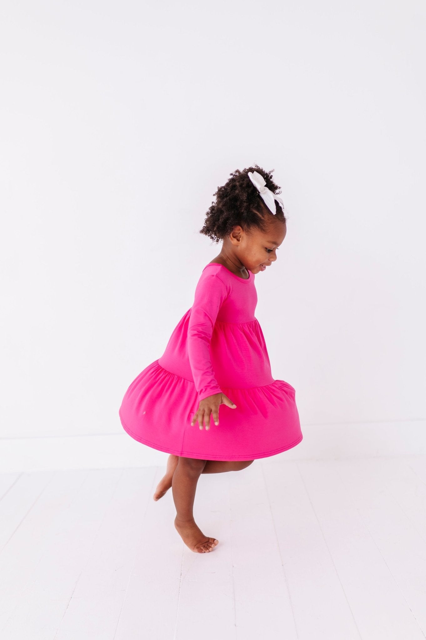 TIERED LONG SLEEVE TWIRL DRESS - ROSEY - The Sleepy Sloth