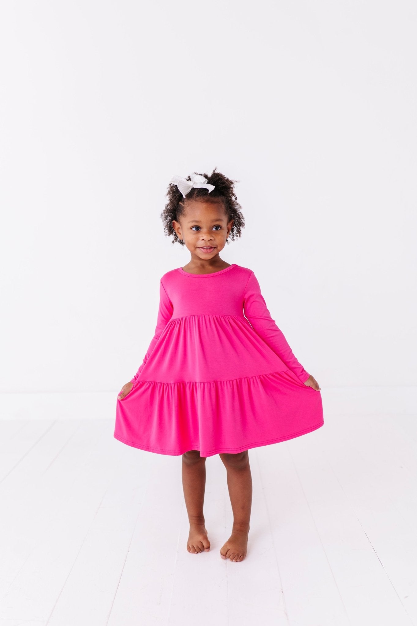 TIERED LONG SLEEVE TWIRL DRESS - ROSEY - The Sleepy Sloth